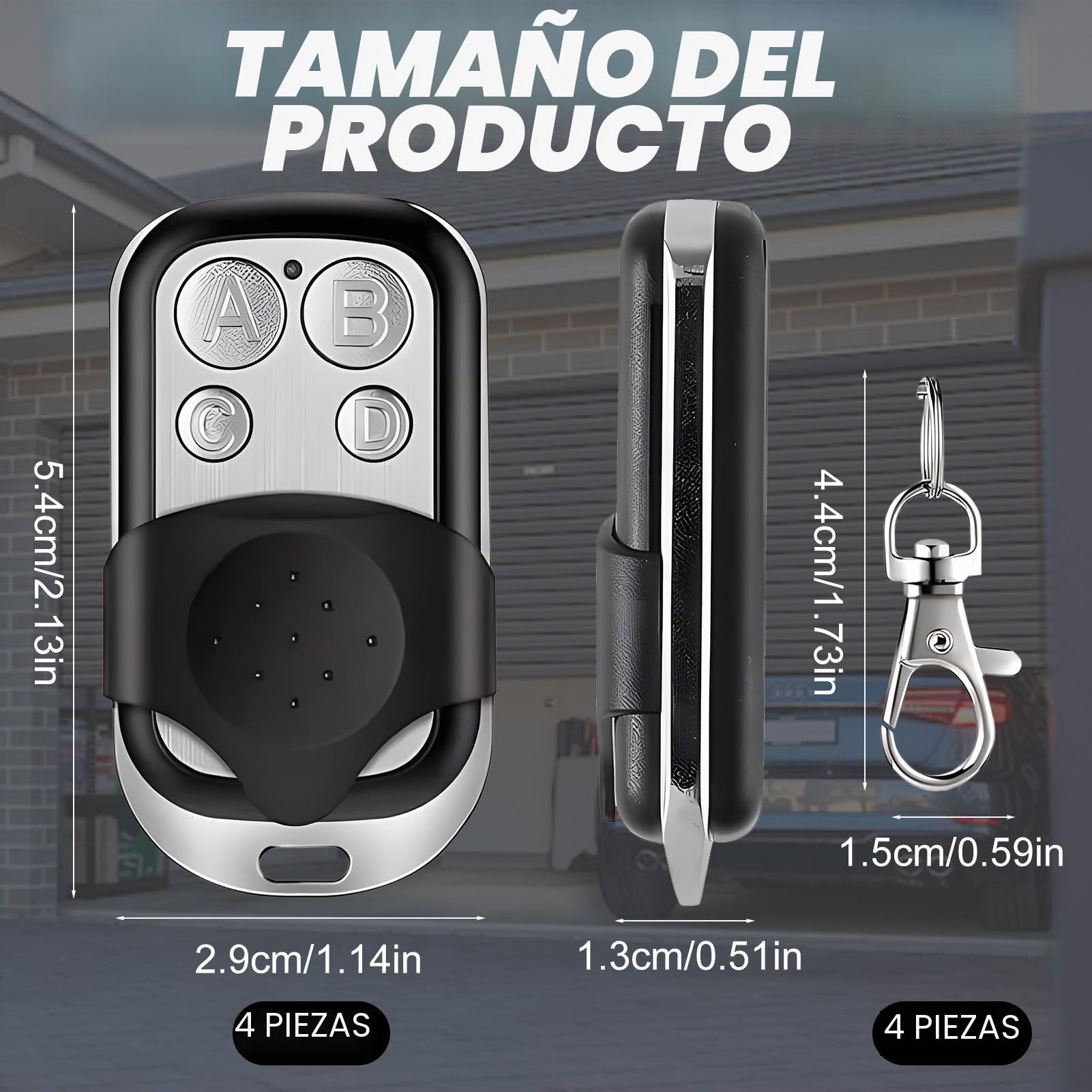 4 Piezas Mando Garaje Universal 433MHz, Mando Garaje Clonador con 4 Botones, MandoPuerta Garaje Codigo Fijo, MandoDistancia Garaje, MandodeGaraje, MandoParking para Puerta deGaraje Automática