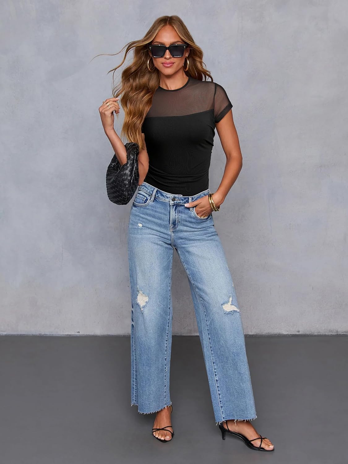 Womens Sheer Mesh Short Sleeve Shirts See Through Ruched Going Out Tops Sexy Fitted Night Out Outfits - Image 2