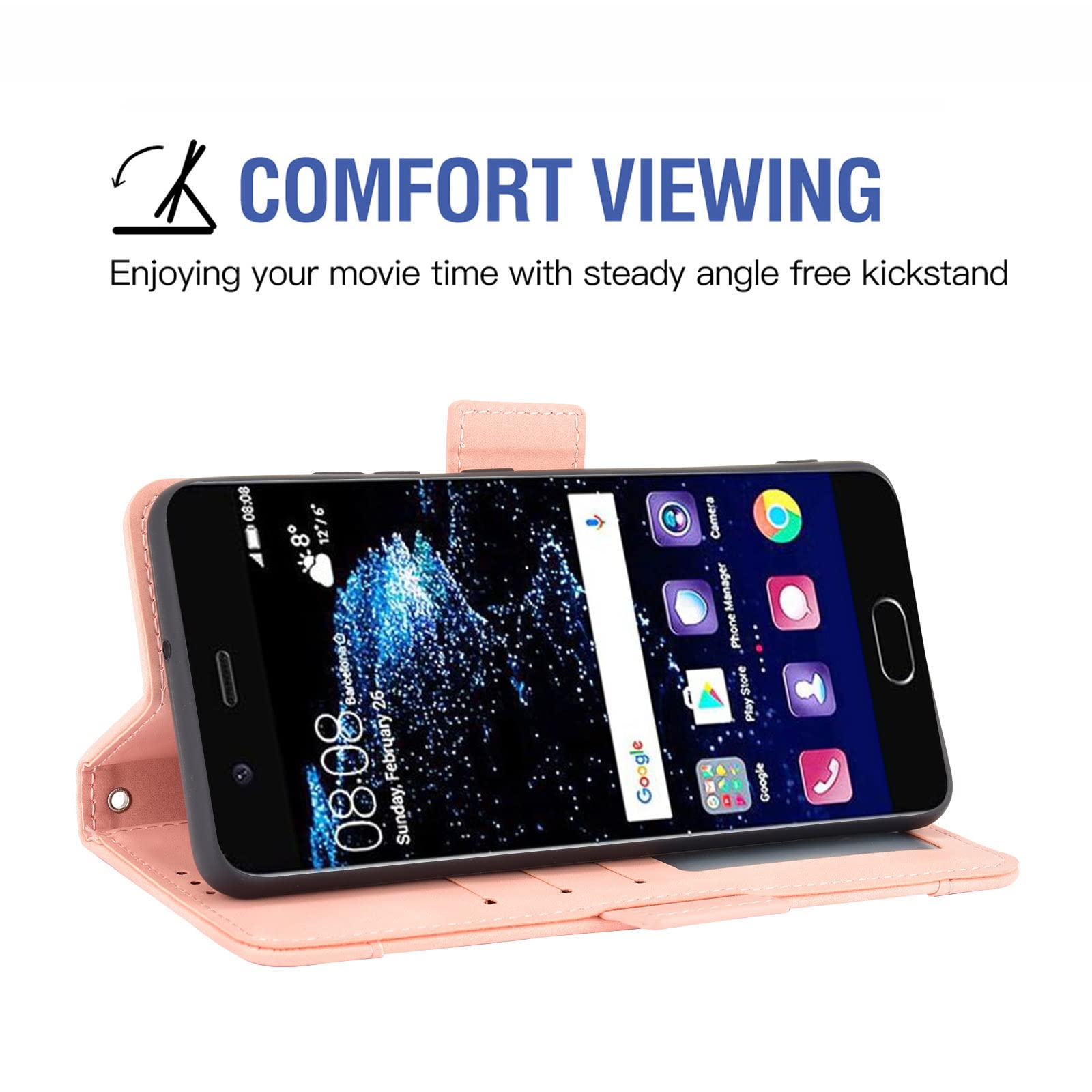 Asuwish Compatible with Huawei P10 Wallet Case Tempered Glass Screen Protector and Leather Flip Cover Card Holder Stand Cell Accessories Phone Cases for Hawaii P 10 10P VTR-L09 Women Men Rose Gold - Image 4