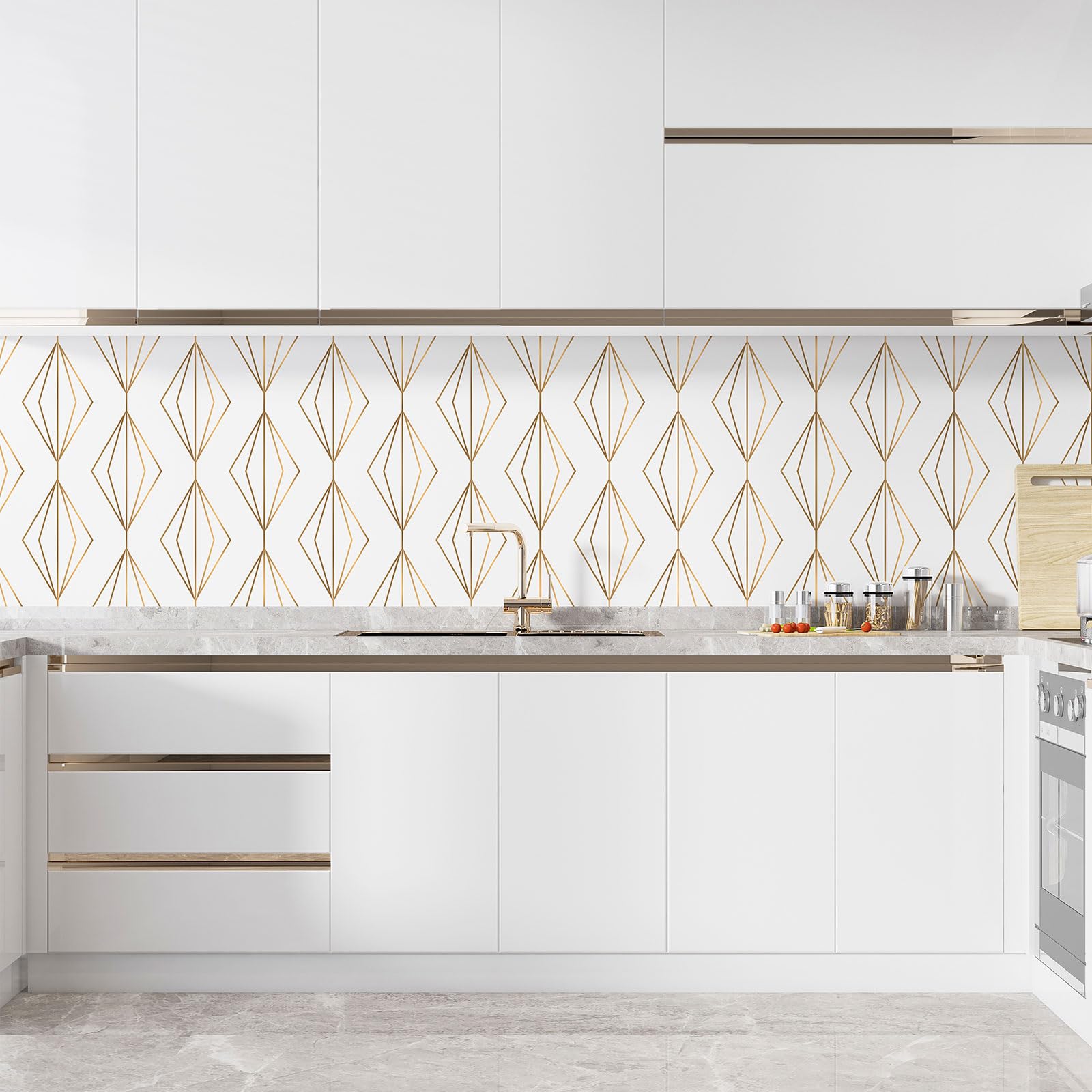 Lumalea Adesivo da cucina, motivo geometrico, adesivo + protezione lucida, 90 x 90 cm
