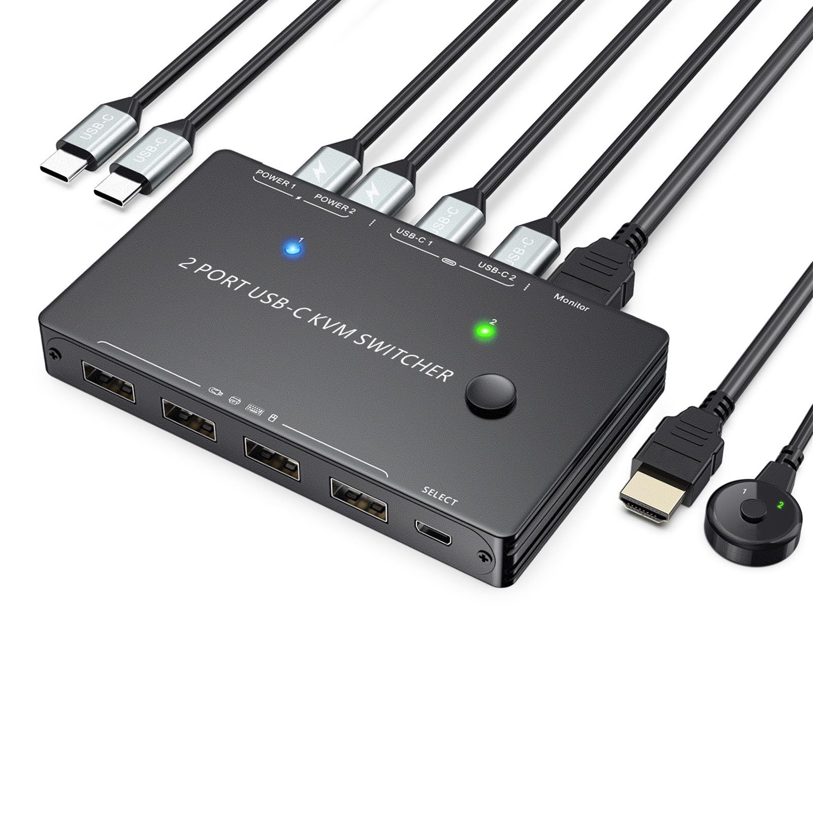 Bewinner Switch KVM USB C 2 Ingressi 1 Uscita, Switcher KVM EDID Autoadattativo 4K 60Hz, Trasmissione a 10 Gbps per Monitor Desktop Laptop, Supporta Dispositivi PD e USB da 100 W