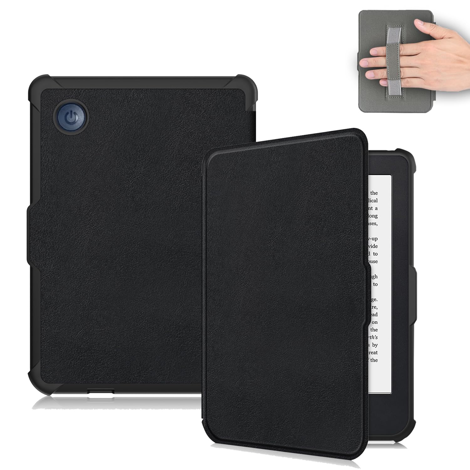 Housse Coque Ultra Fine pour Kobo Clara Colour/2E/BW - Étui Automatique Veille/Réveil avec Dragonne, Noir