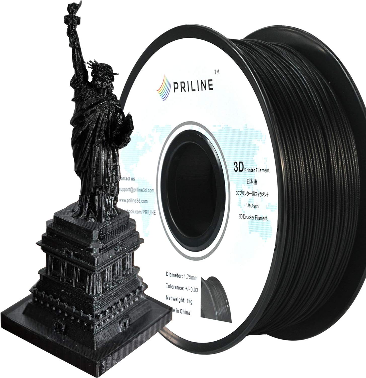 PRILINE PETG-1KG 1.75 3D Printer Filament, Dimensional Accuracy +/- 0.03 mm, 1kg Spool, 1.75 mm, Black