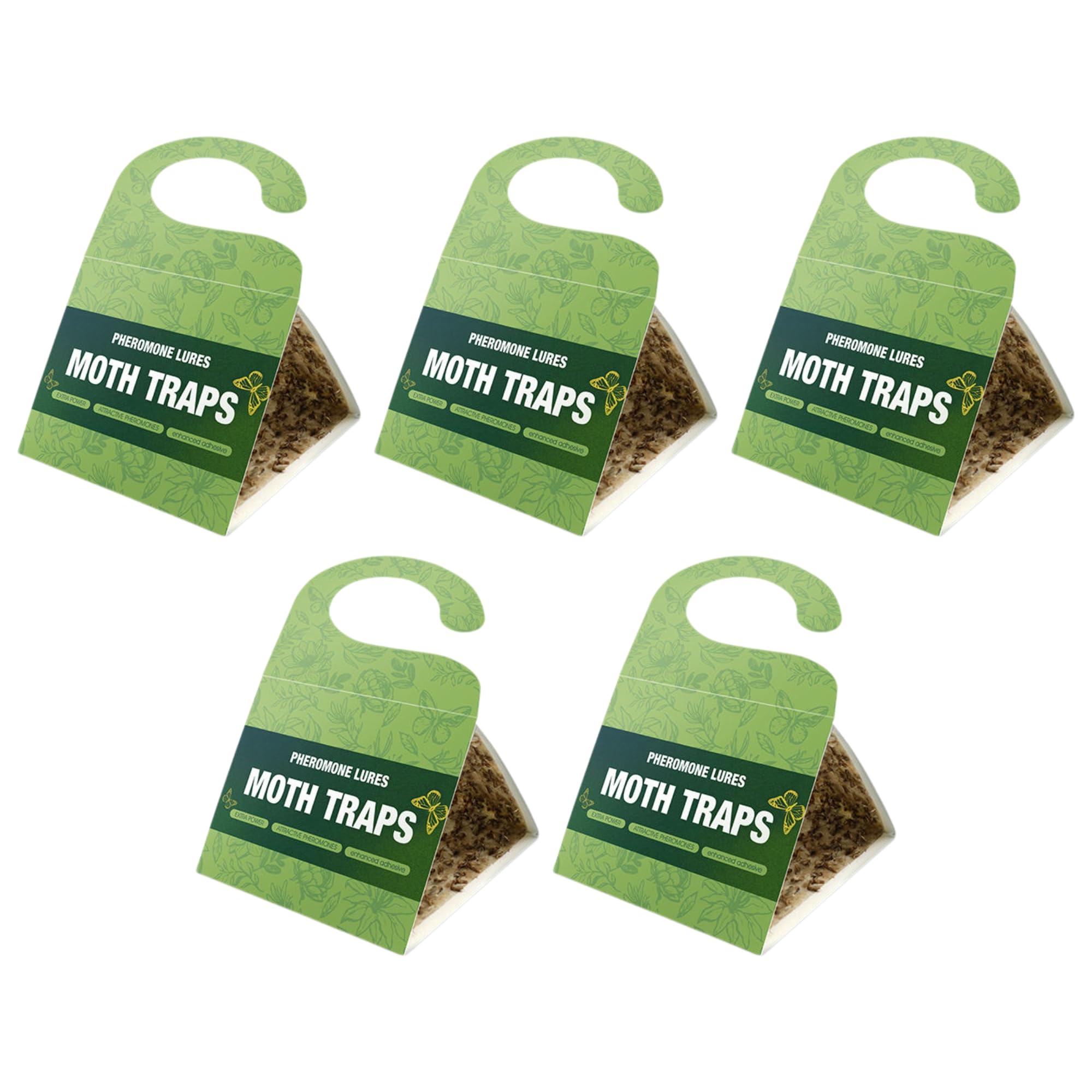 Clothes & Carpet Moth Traps with Pheromone Lure (Light Green | 5 Pack) – Hanging Sticky Moth Catcher for Closet, Wardrobe & Carpet Protection, Non-Toxic Odorless Moth Trap for Clothes Storage