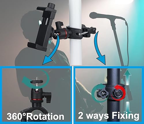 Miniatura 3 de Soporte de micrófono para teléfono Soporte de micrófono Abrazadera de montaje de teléfono con clip de teléfono ajustable, montaje de cabeza de bola