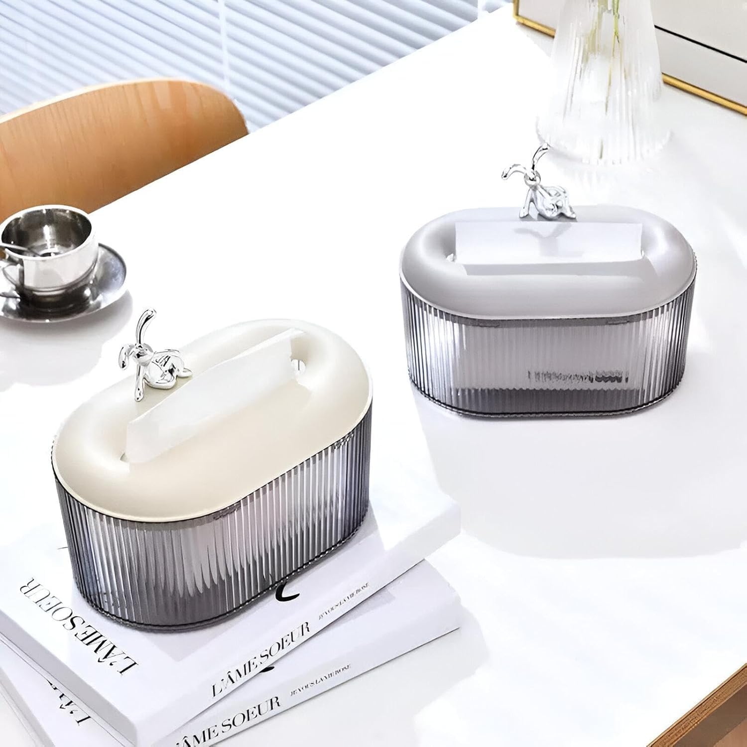 AMPLIN Handy Tissue Roll Caddy Tissue Box Holder with Spring/Desktop Facial Paper Towel Dispenser for Office, Home, Restaurants, cafes, Hotels & Hospitals (White) 4