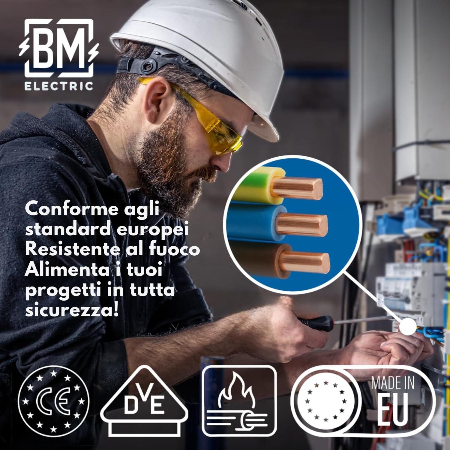 NYM Cavo 3 x 1,5 mm² YDYp - Cavo di alimentazione a 3 poli, cavo piatto 100 m, 10 × 5 mm, passacavo per finestre, cavo per ambienti umidi, conduttore in rame massiccio, 300/500 V