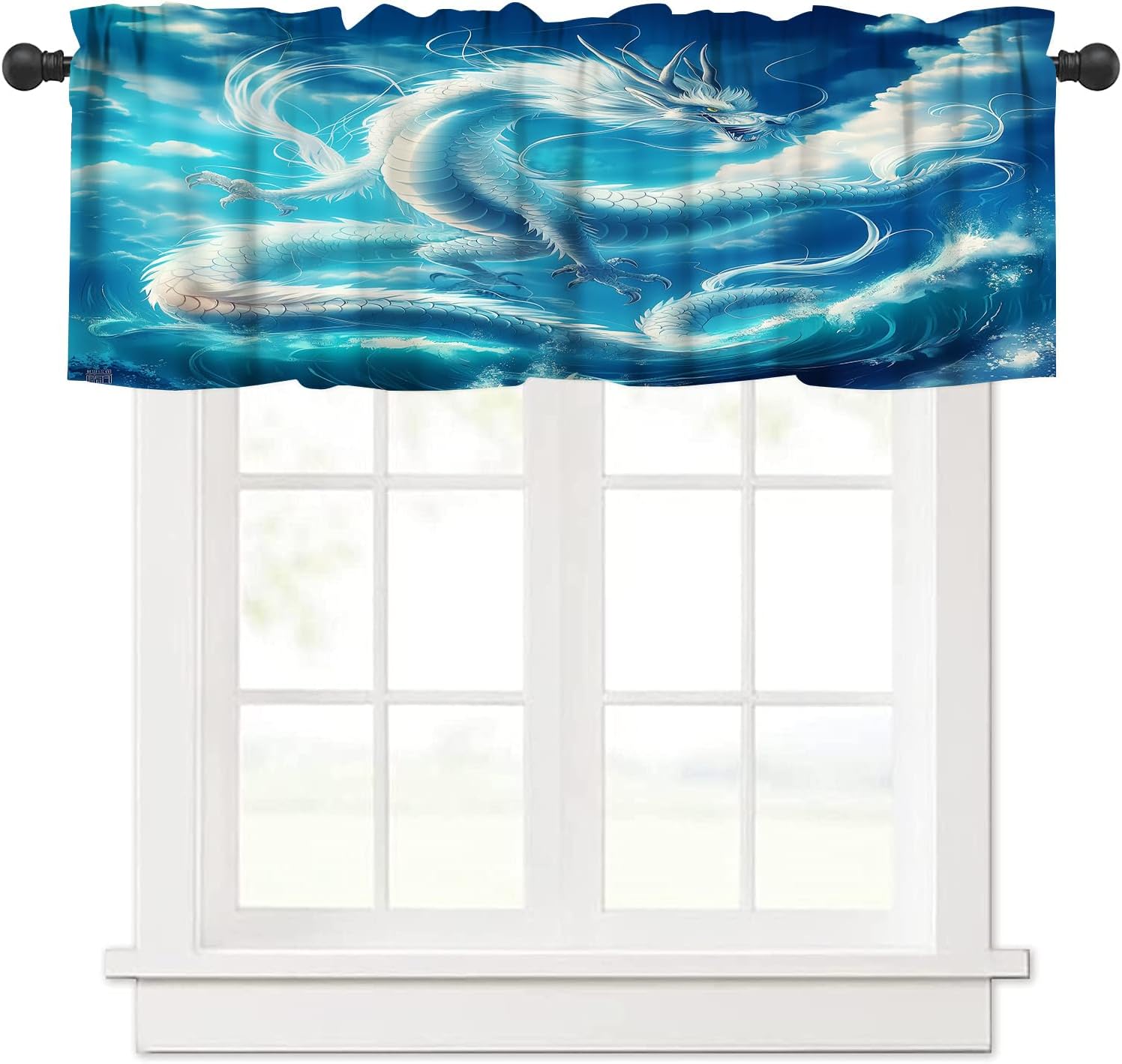 Fantasy Dragon Valance Curtain for Boys Mystic Magic Universe Starry Sky Yin Yang Black White Wings Flying Dragon Window Treatment Valances Curtains for Kids Living Room Bedroom 54x18In 1P/27x24In 2P