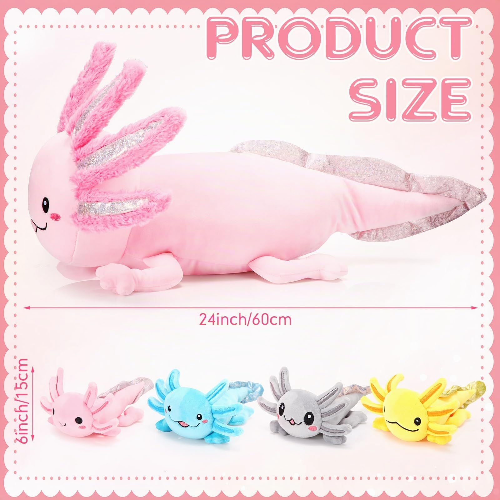 Aoriher Set di Peluche Axolotl da 5 Pezzi Peluche Mamma Axolotl da 60 cm con 4 Simpatici Bambini Axolotl di Peluche nella Sua Pancia Morbida Bambola di Axolotl per Ragazzi Regalo di Natale Compleanno