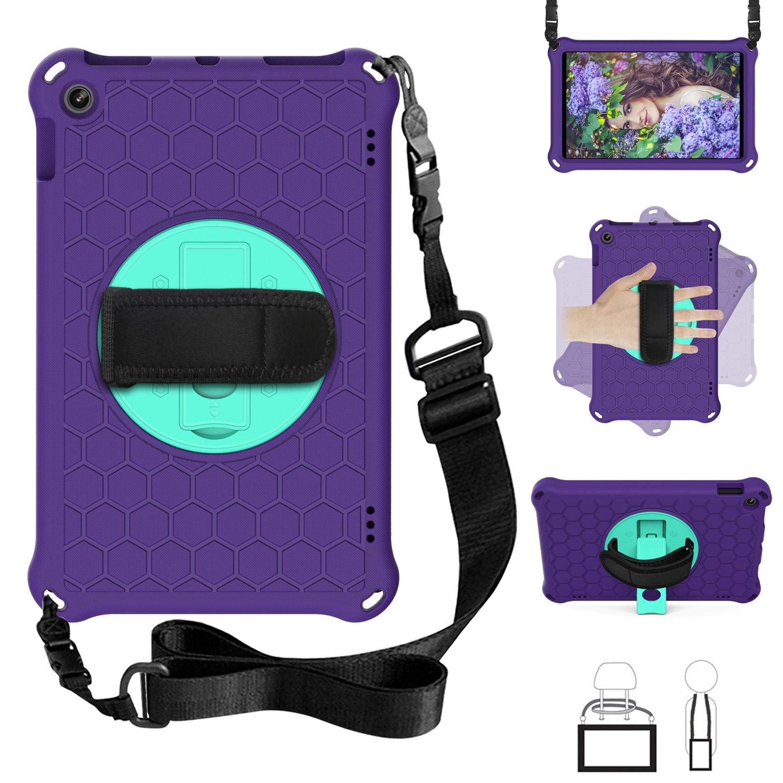 Obudowa do tabletu Dla Amazon Kindle Fire HD 10 "Tablet Case, dla Fire HD 10" 2017 2018 2019 Tablet Case, z stojakiem obrotowym, wytrzymałym obowiązkiem, odporne na wstrząsy obrotowy, uchwyt dłoni, pa