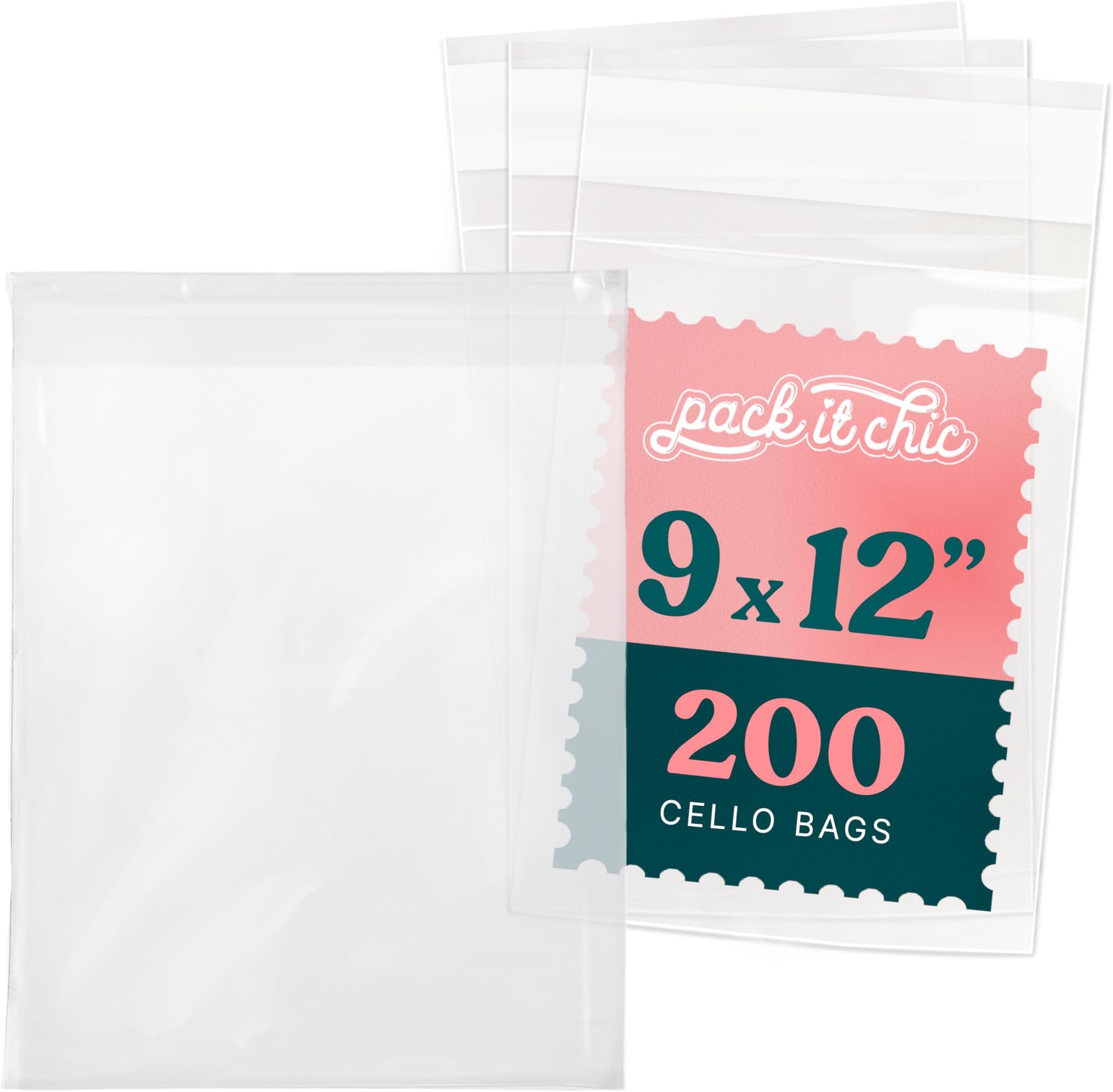 9” X 12” Self Sealing Cellophane Bags (200 Pack) - Resealable Adhesive Clear Bags for Gifts, 9X12 Photos, Prints, Envelopes, Letter Sized Documents
