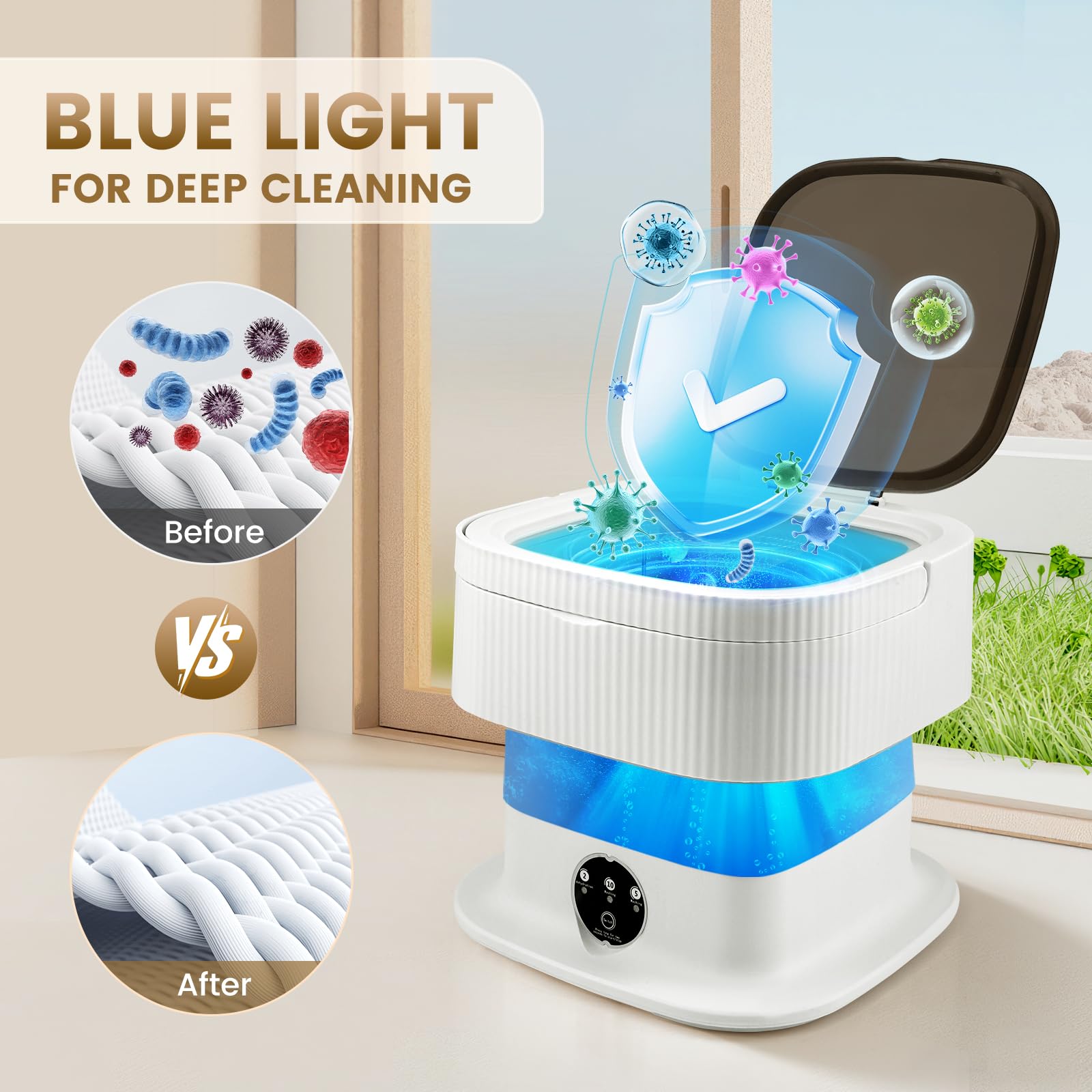 Portable Washing Machine,11L Mini Travel Washing Machine, Integrated Washing & Dehydration, 45db Low Noise, with 1 Spin Basket, 3 Clothes Hangers, Ideal for Lingeries, Briefs, Baby Clothes (Grey) - 5