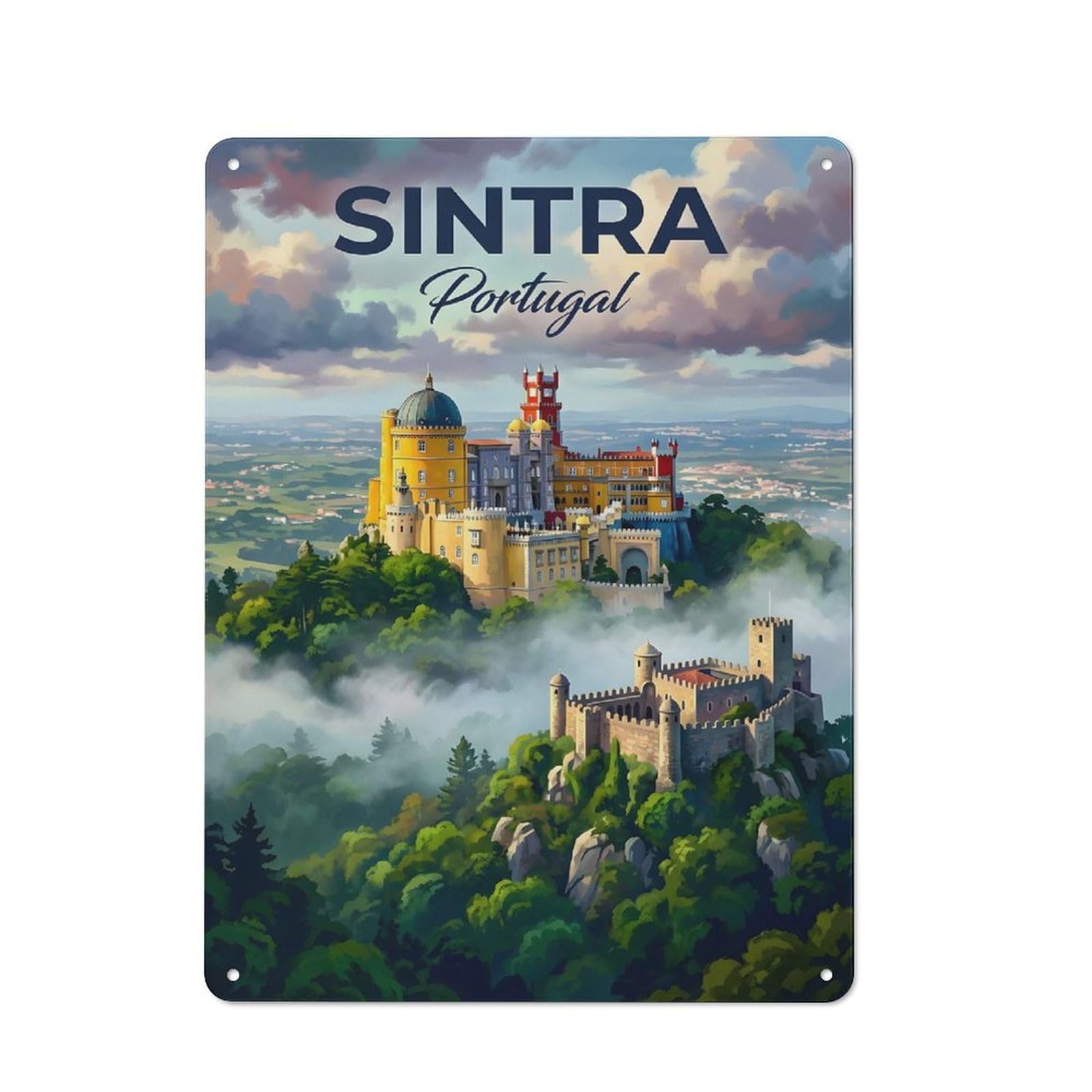 Junmoney Style-1 Tin Wall Plaque 40X30cm With Sintra Portugal Palaces For Studio Or Craft Room, Suited To Studio Decor Lovers