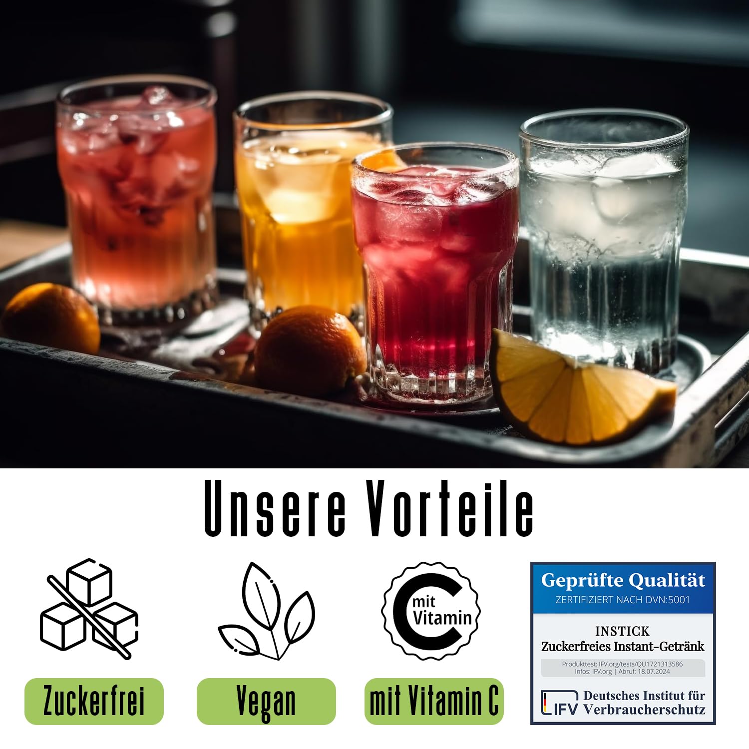 INSTICK Bebida instantánea sin azúcar mezcla de frutas 5x12 Sticks con vitamina C
