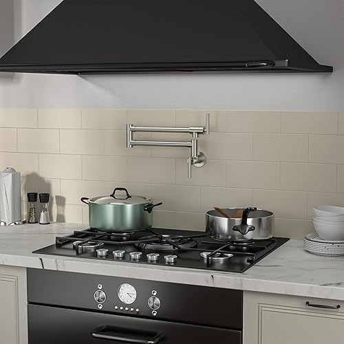 Miniatura 8 de Sarlai - Grifo de llenado de ollas de níquel cepillado  Grifo de llenado de ollas de acero inoxidable níquel cepillado plegable de dos manijas con