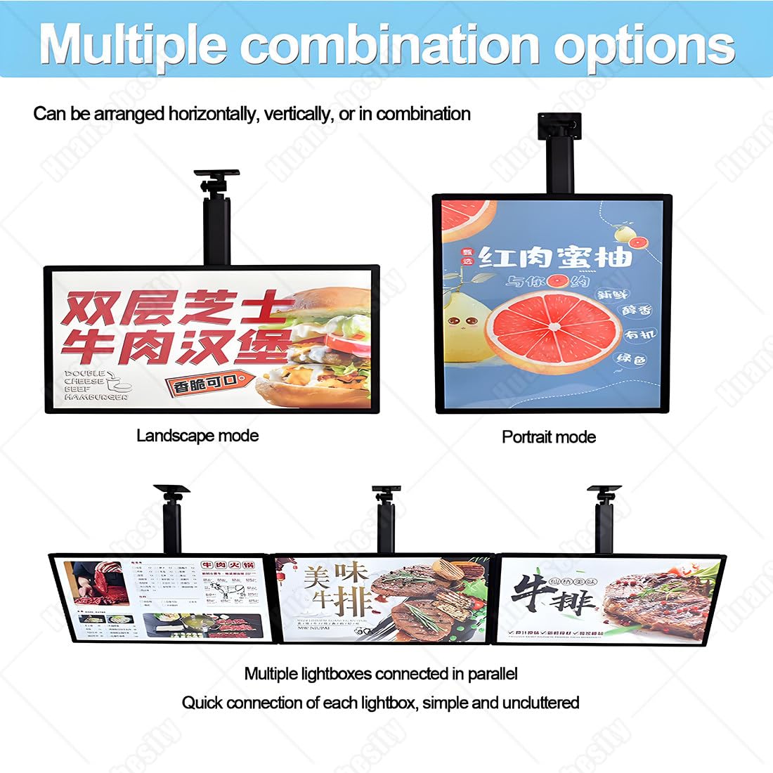 Wandmontierte Speisekarte für Restaurants,30x40 Cm Große LED,Menütafel Mit Aluminiumrahmen,Wandmontierter 3D-Leuchtkasten für Restaurants,Cafés 60 * 120cm