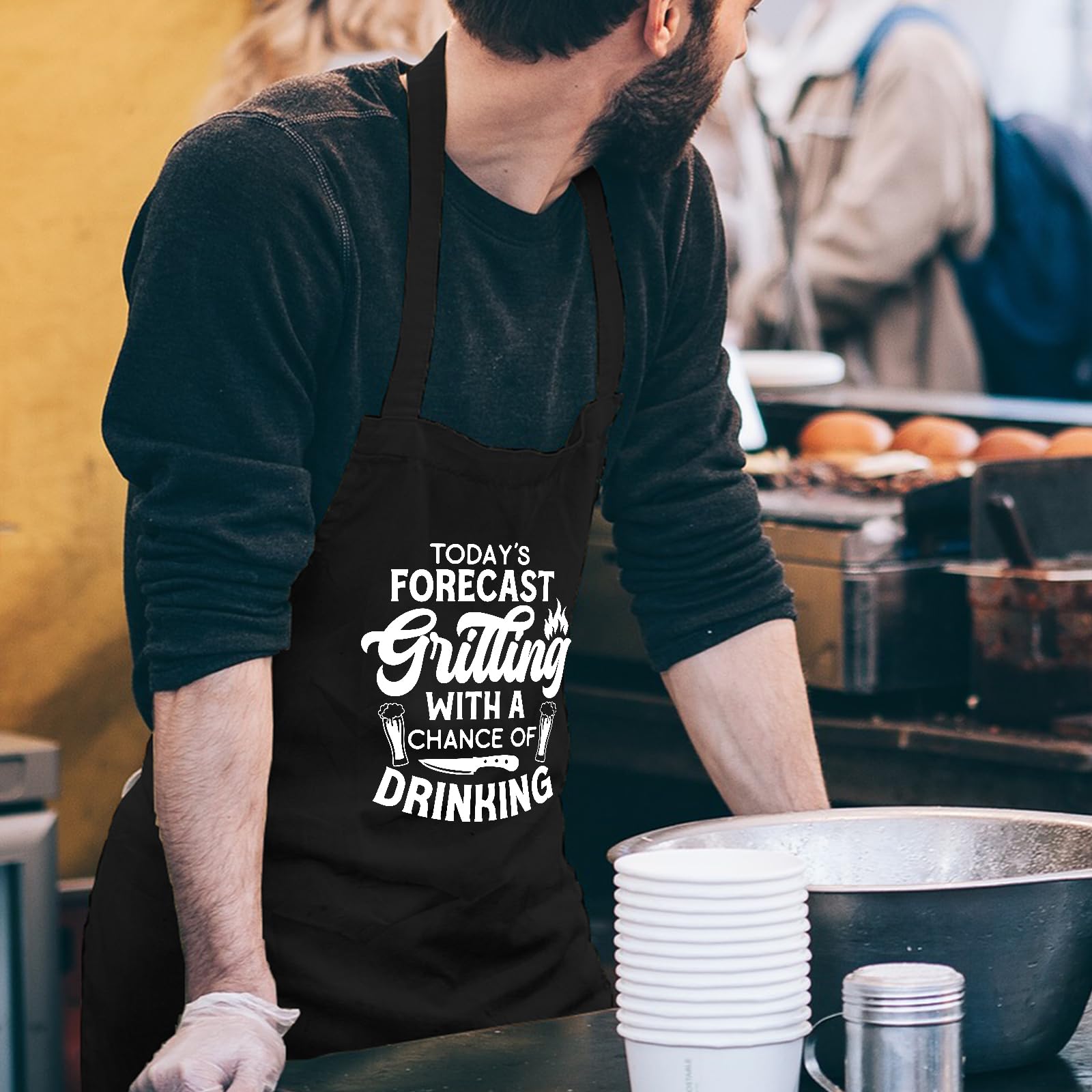 Divertidos delantales de cocina para mujeres y hombres con bolsillo, delantal de parrilla con correa ajustable para el cuello, regalo de cumpleaños para papá y mamá, Pronóstico de hoy a la