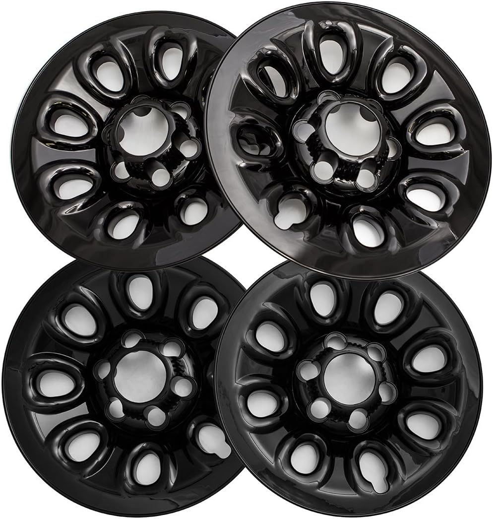 OxGord 17 inch Wheel Skins for 2001-2013 Chevy Avalanche (Set of 4) Impostor Wheel Covers for 17 inch Gloss Black ABS Wheels- Auto Tire Replacement Exterior Cap Cover
