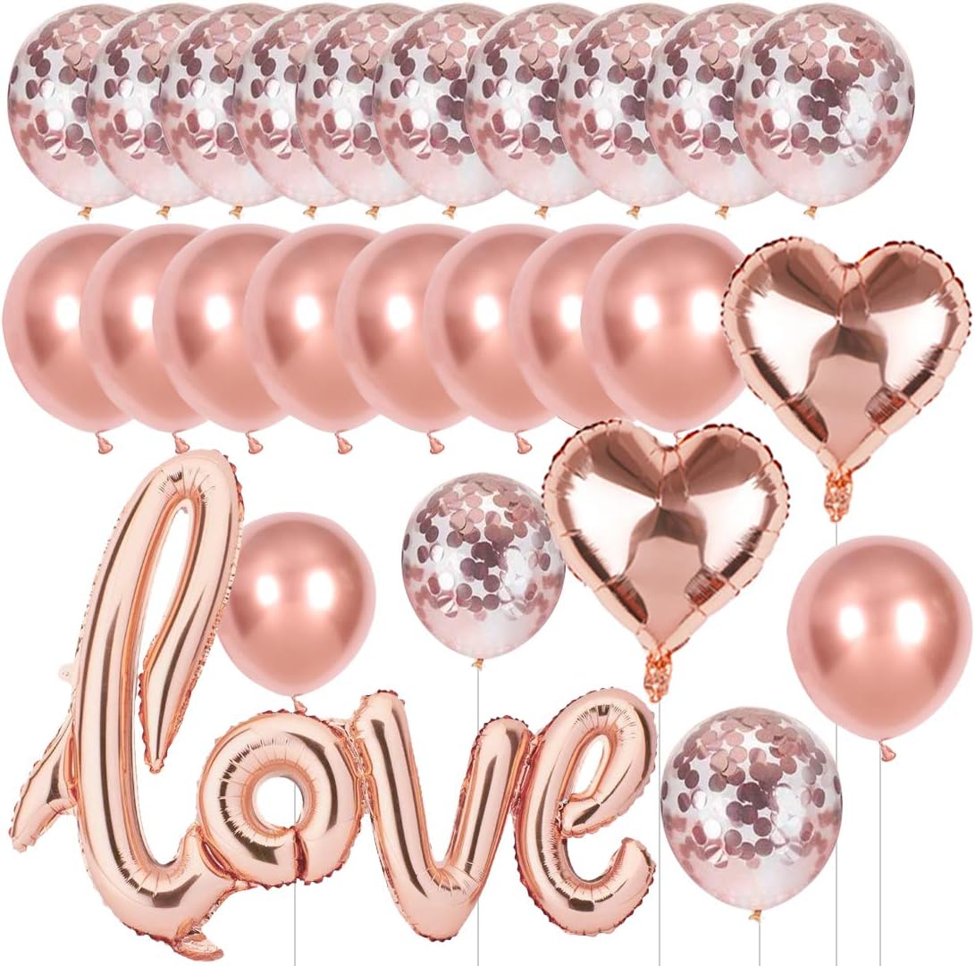 O-KineeLove Balloon Rose Gold Wedding Balloon, XXL Love Heart Foil Balloon Confetti Balloons Rose Gold Set for Wedding Valentine's Day JGA Decoration Hen Party Decoration
