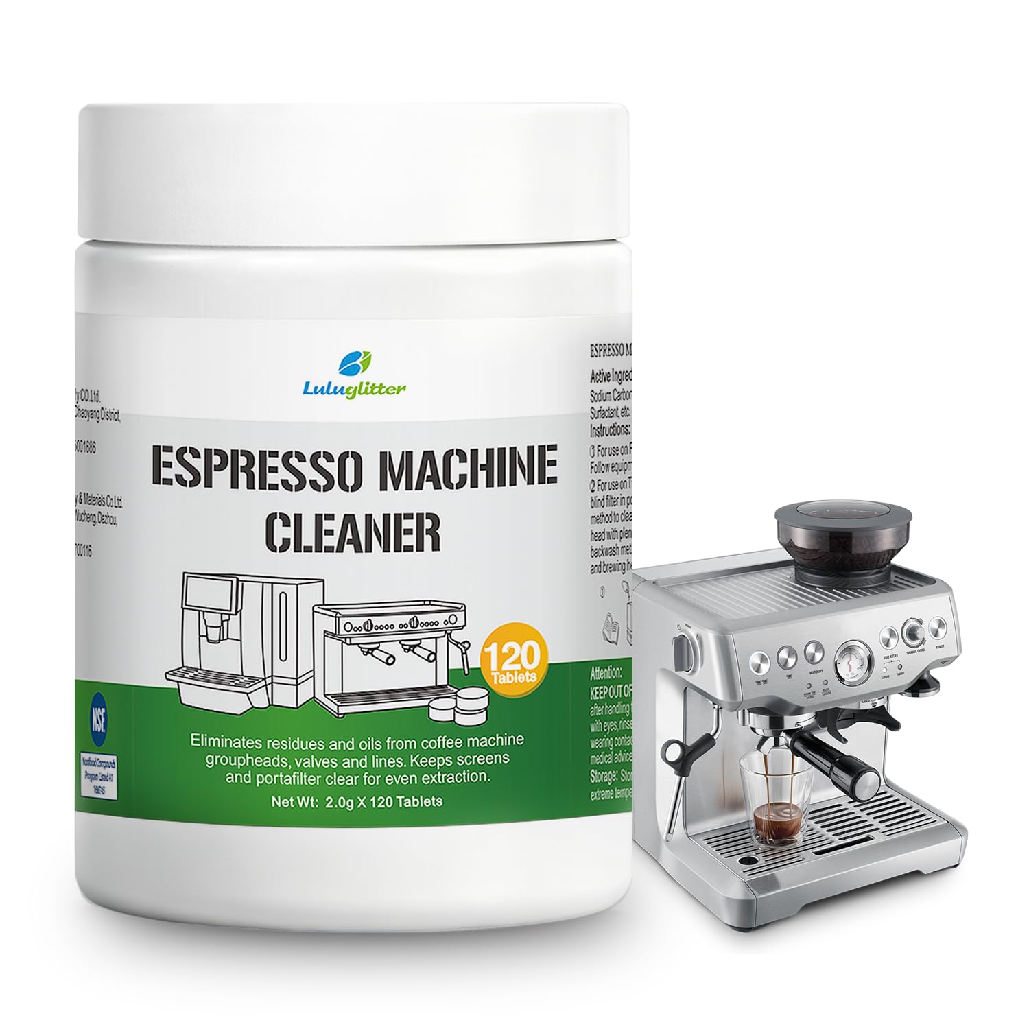 LULUGLITTER Espresso Machine Cleaning Tablets Expresso Coffee Maker Backflush Oil Remover 120 Tabs Compatible with Breville Barista Express, Gaggia, Delonghi, Jura, Philips