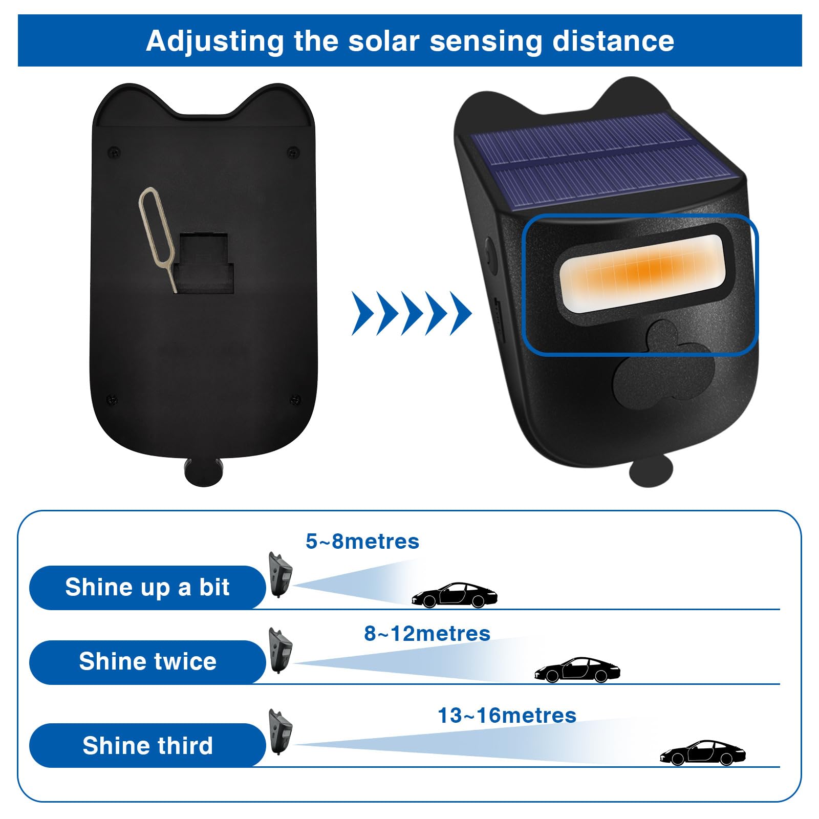Solarny alarm na podjeździe, bezprzewodowy czujnik ruchu dalekiego zasięgu o zasięgu 984 stóp, zewnętrzny, odporny na warunki atmosferyczne czujnik ruchu, dzwonek do drzwi, regulowana czułość