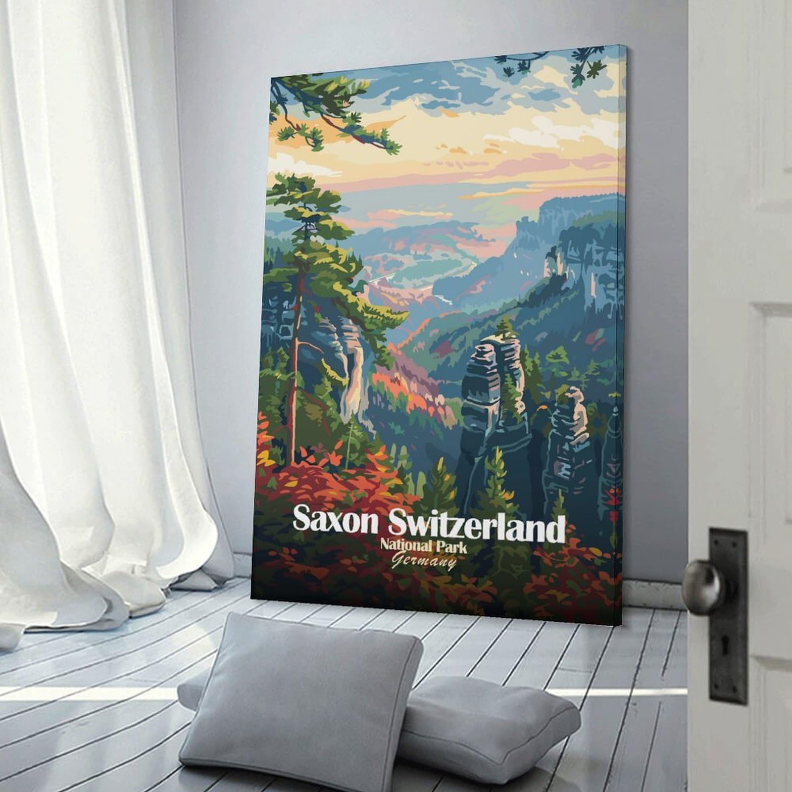 Junmoney Saxon Switzerland National Park Canvas Wall Decor 20x30inch(50x75cm), for Corridors, Hallways Or Apartment Entries, A Stylish Accent for Home Entrances