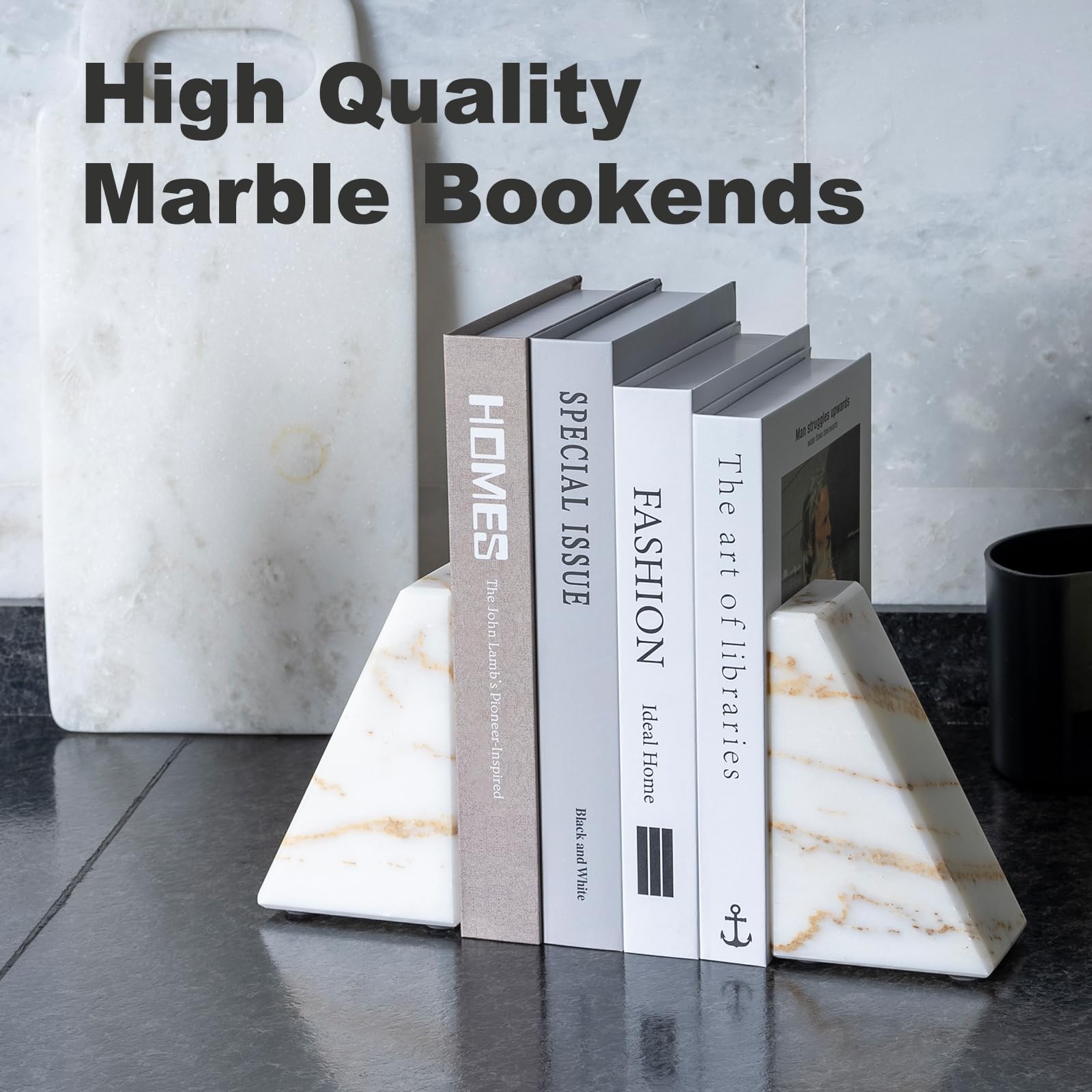 Karibiber Calacatta Marmor-Buchstützen für schwere Bücher, dekorative Buchstützen für Regale, einzigartige und schwere Buchstützen für gebundene Bücher und Kochbücher, Steinbuchstopper, moderner
