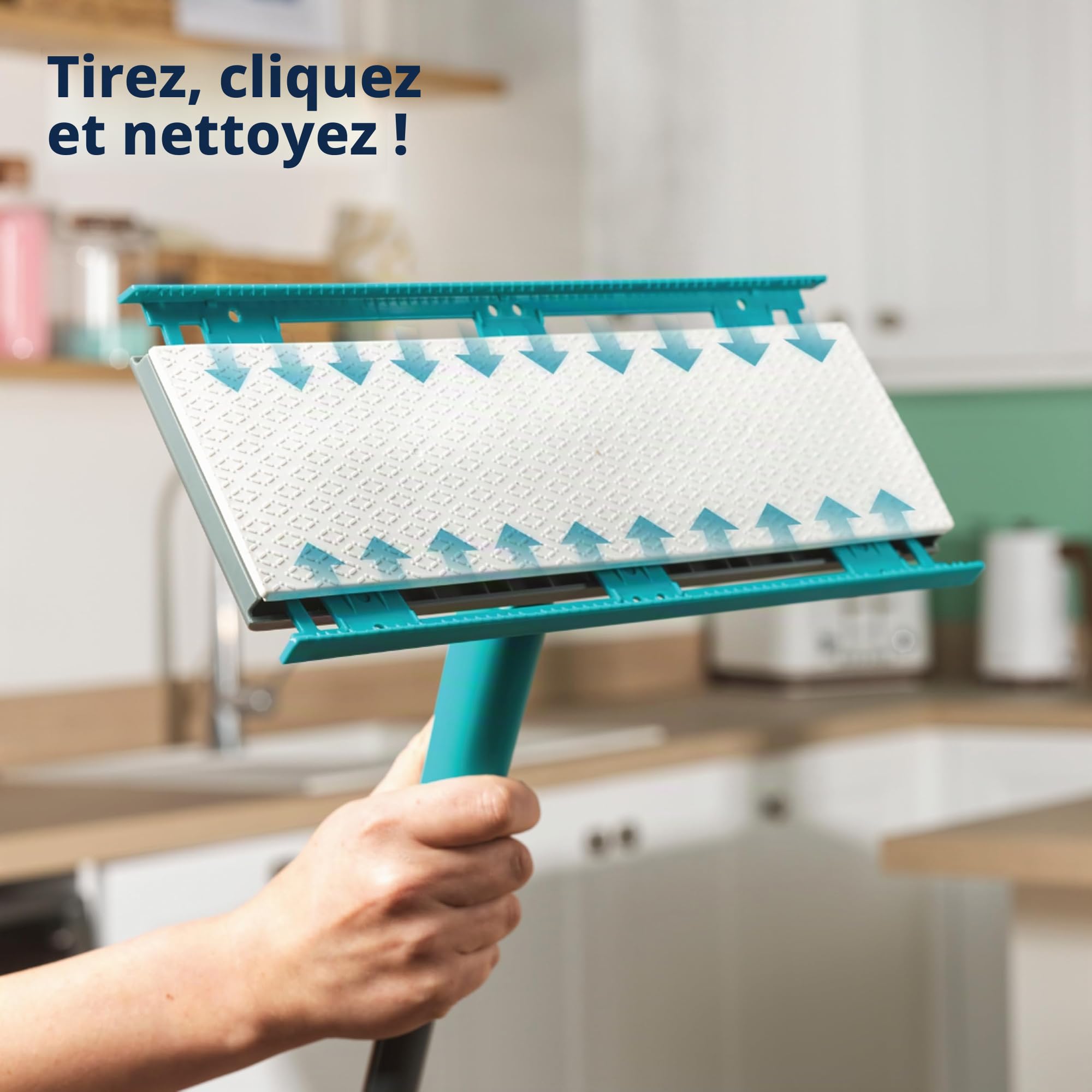 Beldray Anti-Bac Balai à Franges Clip-to-Grip pour Sol - Grande Tête de Balai, Carrelages/Sol/Miroirs, Manche à Relâchement par Pression, Rotative à 360°, 6 Chiffons, Nettoyage/Récurage/Époussetage