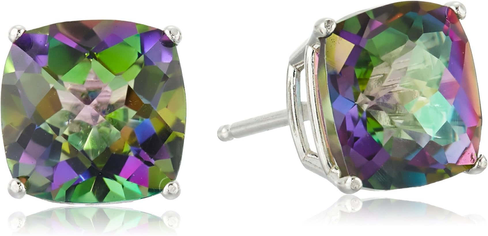 Amazon Collection 925 Sterling Silver Cushion Cut Birthstone Stud Earrings for Women
