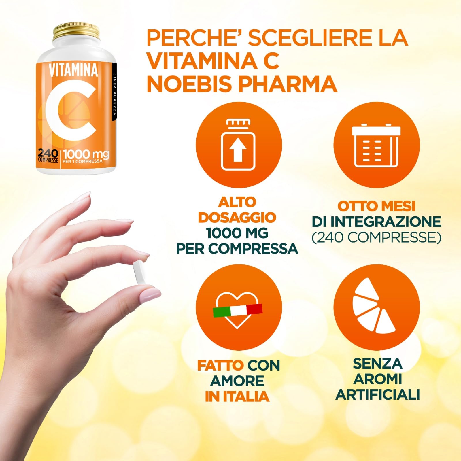 Vitamina C 1000mg ad Alto Dosaggio, 960 Compresse Vegan per 8 mesi, Vitamina C Pura Compresse, Integratore Difese Immunitarie, Vitamin C Concentrata Acido Ascorbico