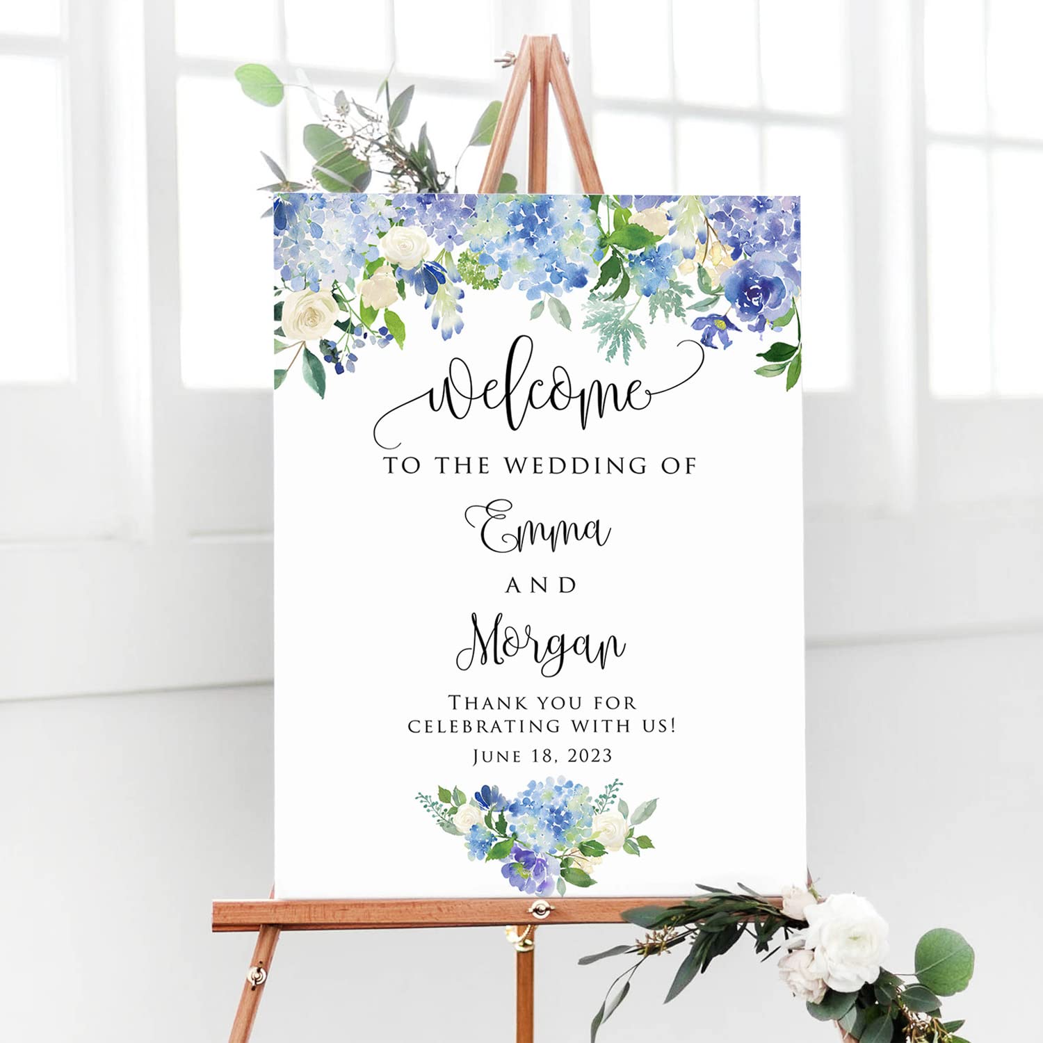 【受注製作品】Wedding Welcome Board Amazon.com: Personalized Light Blue Floral Wedding Welcome Sign