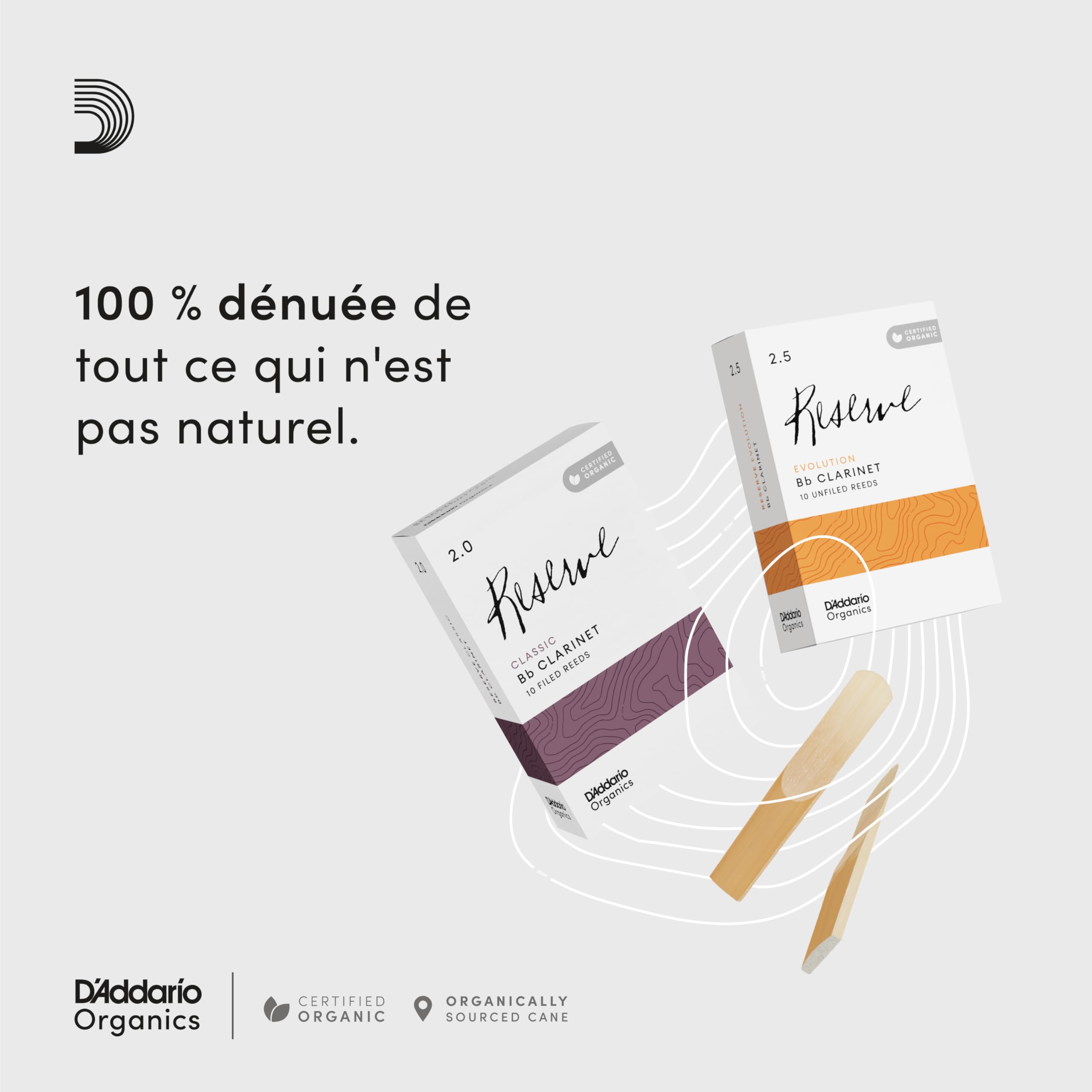 D'Addario Organique Classic Bb Anches de Clarinette - Anches pour Clarinette - Le Premier et le Seul Roseau Biologique - 3.0 Force, 10 Paquet