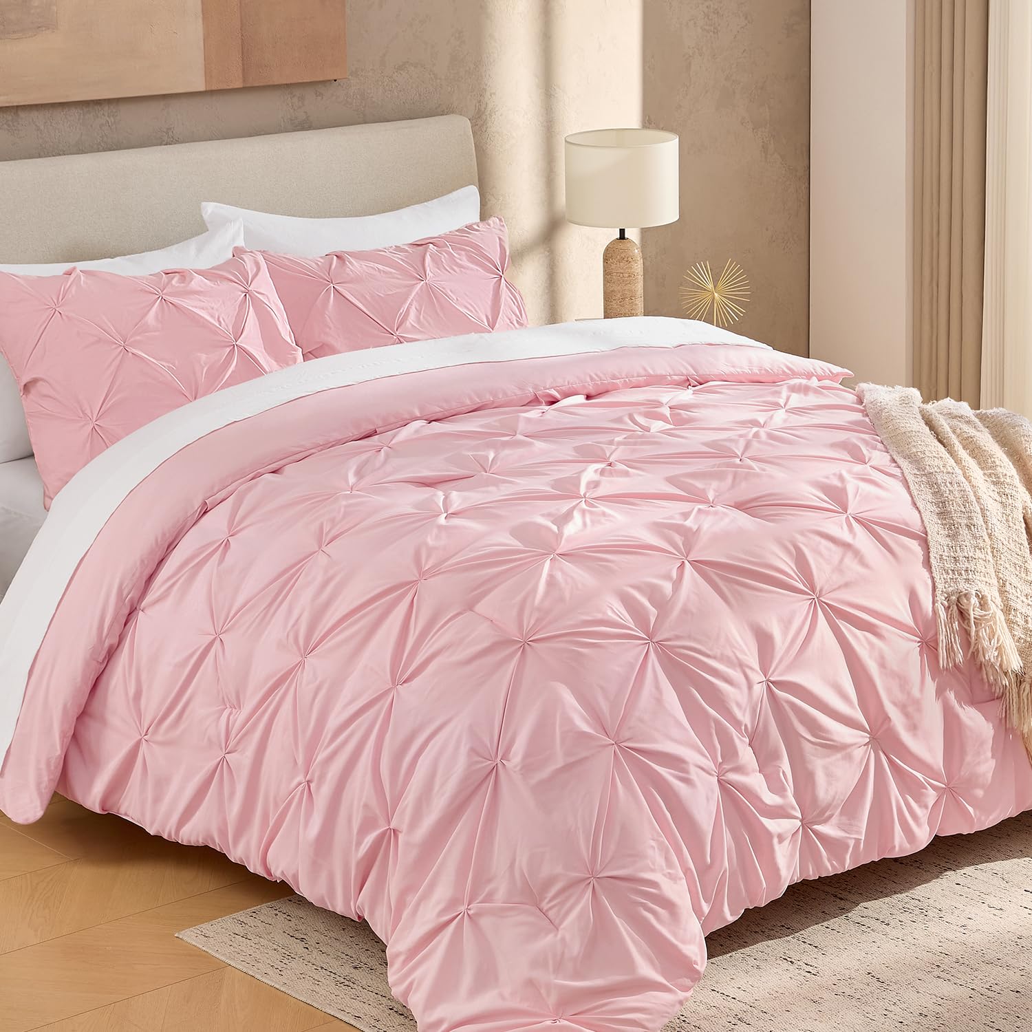 Andency Pink Full Size Comforter Set (79x90Inch), 3 Pieces Soft Lightweight Cute Pinch Pleat Comforter Set for Kids Girls Teens, All Season Western