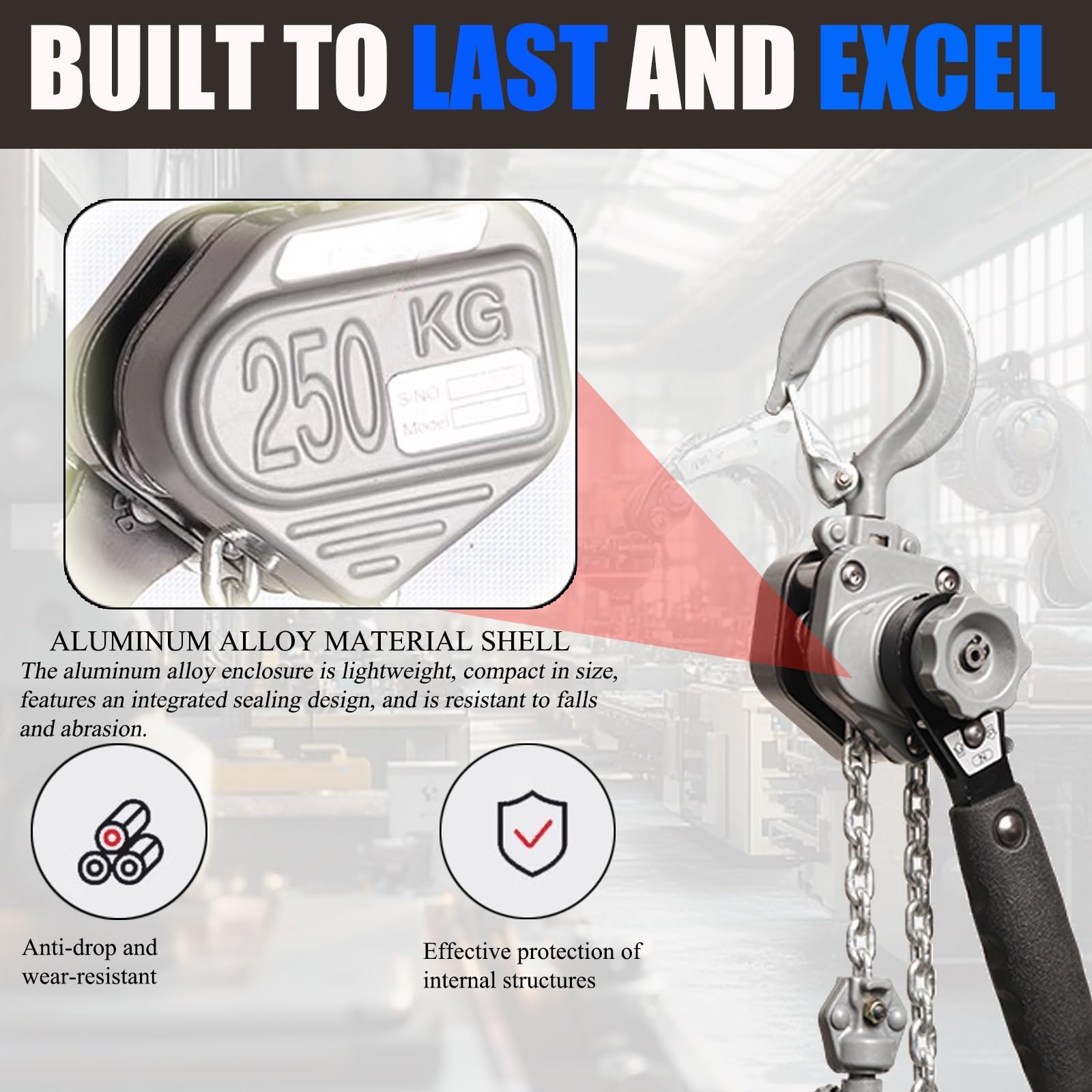 Paranco manuale a catena, leva resistente con 2 ganci e catena G80, strumento compatto per garage, magazzino e officina, funzionamento facile e design durevole