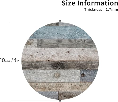 Miniatura 3 de Juego de 6 posavasos rústicos de madera para bebidas, posavasos absorbentes de piel sintética para mesa de café, decoración del hogar, regalo de