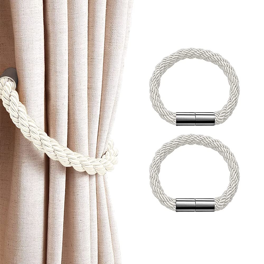 Magnetic Curtain Tie Back, Decorative Window Curtain Tiebacks, for Home, Office, Hotel Curtains, 2 Pcs, White
