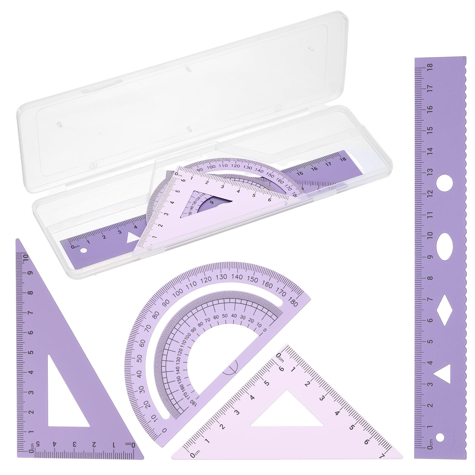 PATIKIL Geometry Set, 7 Inch Aluminum Ruler & 2 Triangles, Metal Protractor Ruler Math Drafting Measuring Tool for Home Office Math Drawing Engineering Art,Gradient Purple
