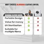 Portable Clothes Dryer for Upto 12 Clothes with Remote Control Compact Form | Compact Dryer for Clothes Apartment, RV, Travel Built-in LED UV, Adjustable 8-Hour Timer with Fast-Drying Stress-Free Setup