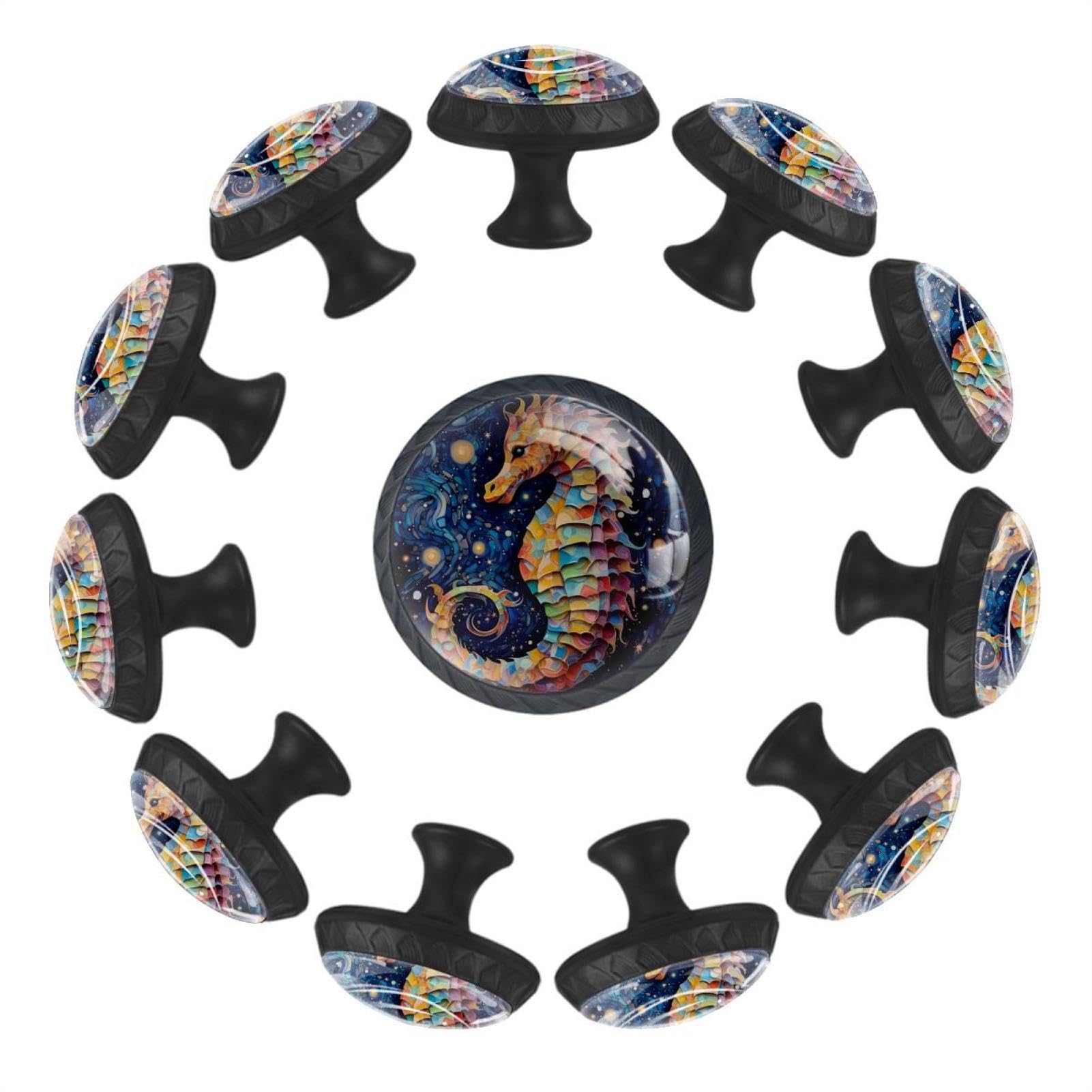 Boutons de tiroir hippocampe galaxie en verre cristal transparent lot de 12