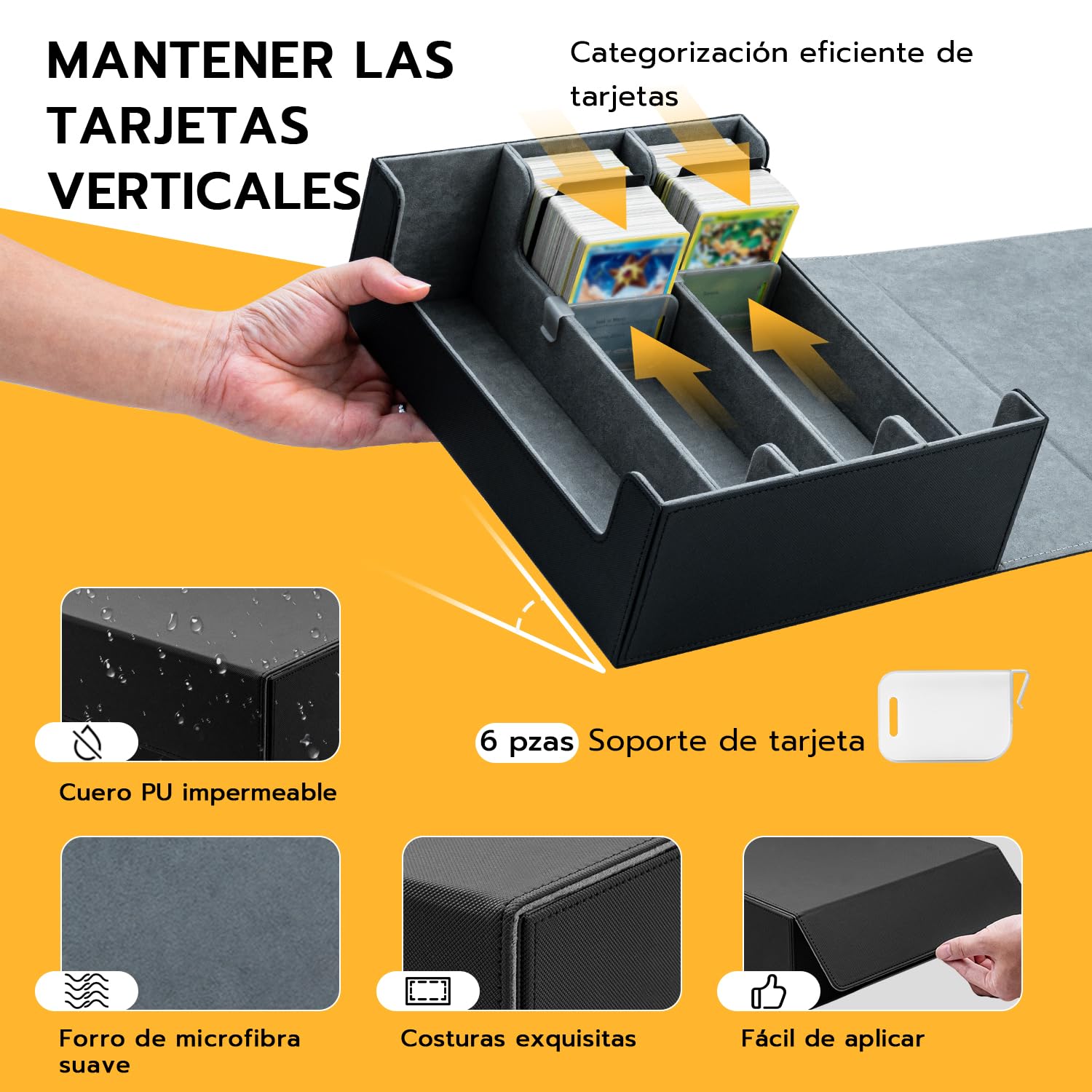 Caja Cartas para MTG, Card Deck Box para 1800+ Cartas Con Compartimento, Magnetic Flip Box con Cuero de PU para Cartas de Magic Commander TCG - [Negro]