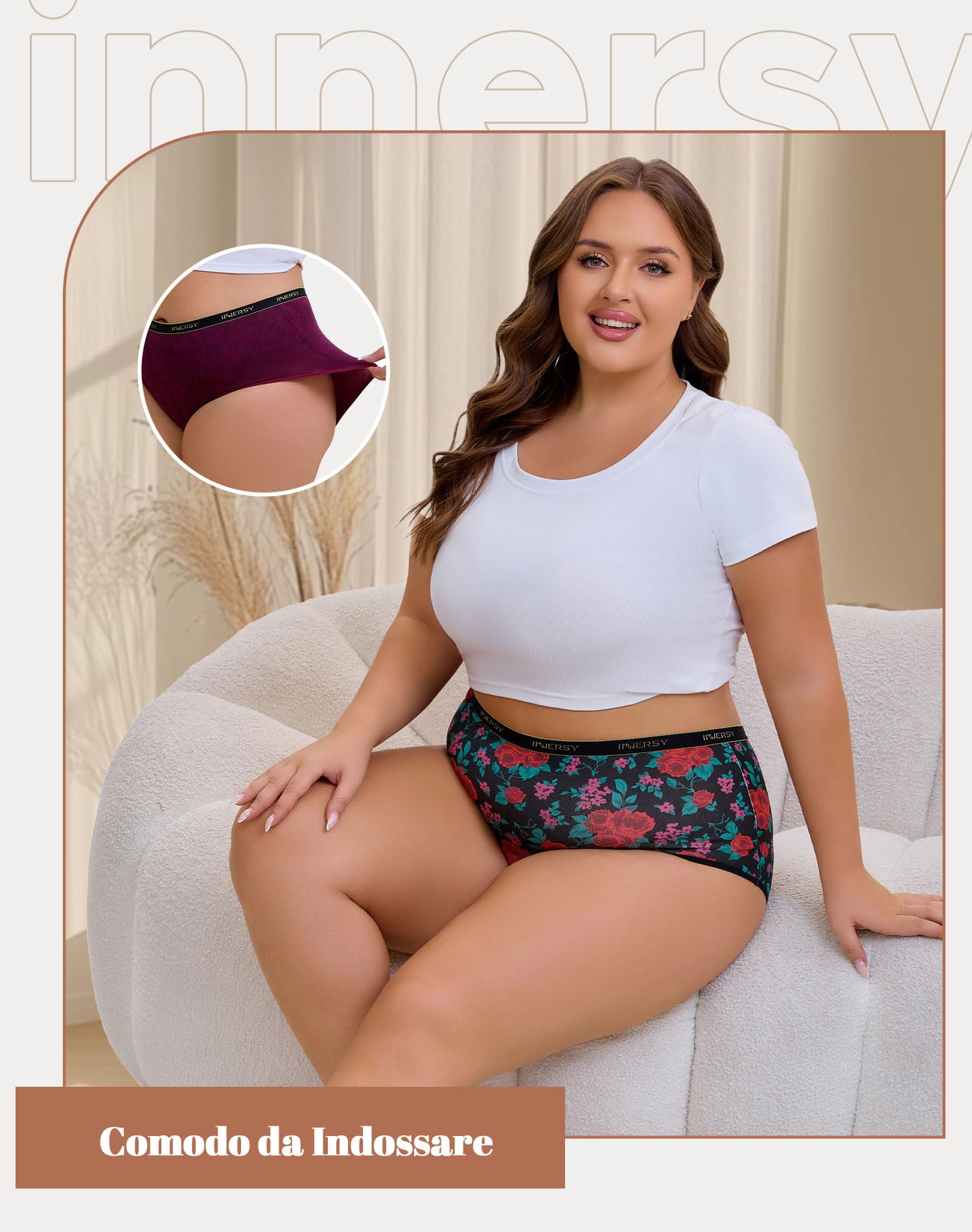 INNERSY Mutande Donna Cotone Taglie Forti Slip Vita Alta Mutandine Culotte 40-62 (M-5XL) Pacco da 5
