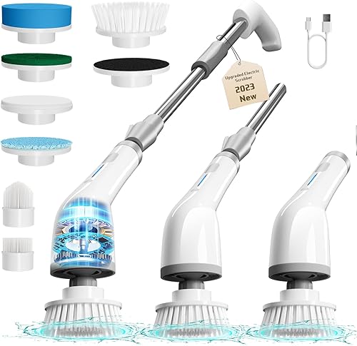 Limpiador eléctrico giratorio, cepillo de limpieza inalámbrico mejorado con 8 cabezales de limpieza reemplazables, herramienta de limpieza eléctrica