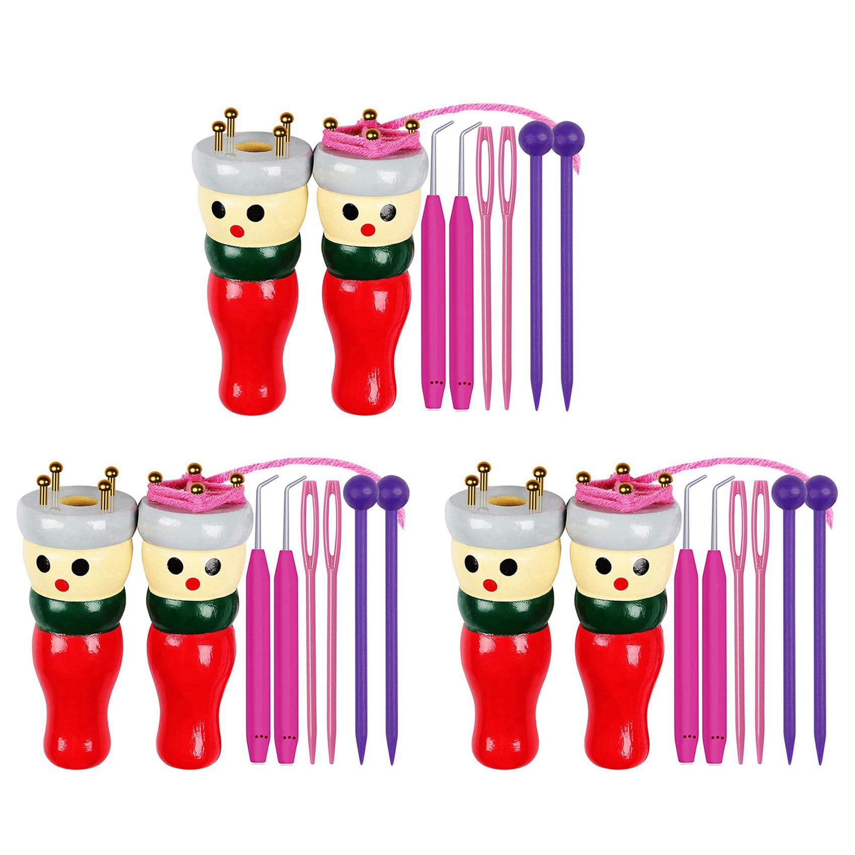 Hndhbfgrt French Knitter Tool 6 Pack, Wooden Knitting Set Spool Knitting Doll Knitting Toy for Making Bracelets, Etc