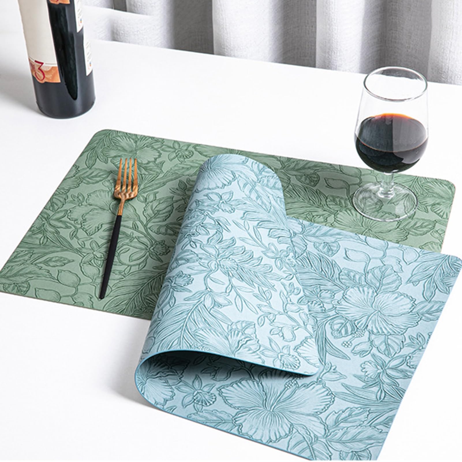Tovagliette in pelle, set da 4/6, impermeabili e lavabili, con motivo floreale in rilievo, moderne tovagliette per cucina/sala da pranzo/feste/esterno(Grigio,Set of 6)