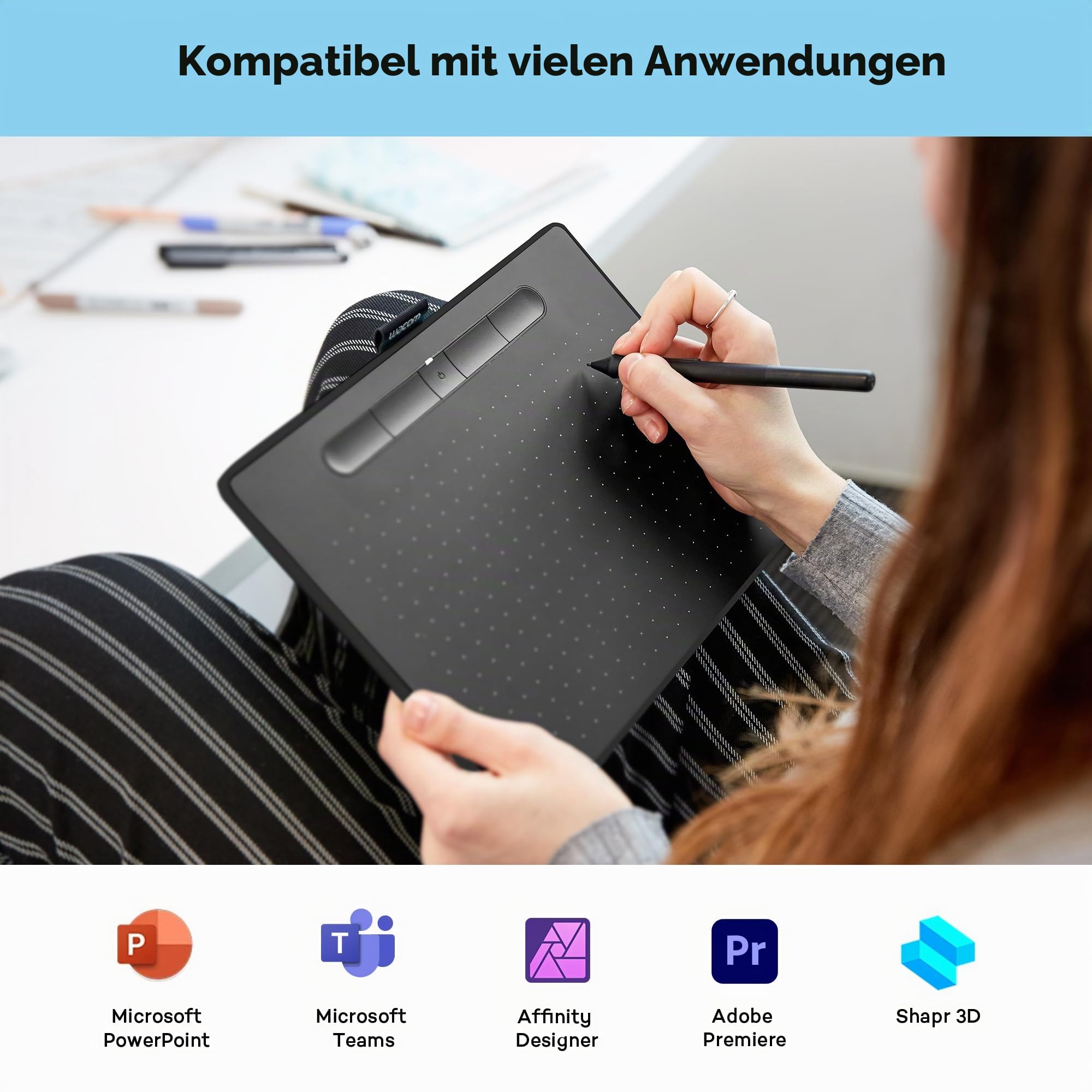 Wacom Intuos Comfort Plus Kabelgebundenes PB M – Grafiktablett (WiFi, Ethernet) CTL-6100WLK-S schwarz