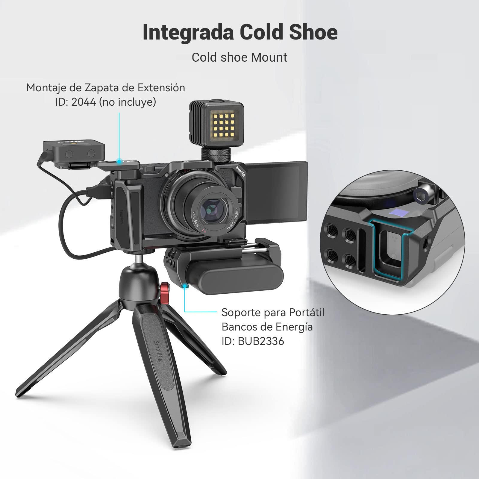 SMALLRIG ZV-1F / ZV-1 Cage Camera Jaula para Cámara Sony ZV-1F / ZV-1, con Cold Shoe Incorporada y Empuñadura de Gel de Silicona- 2938