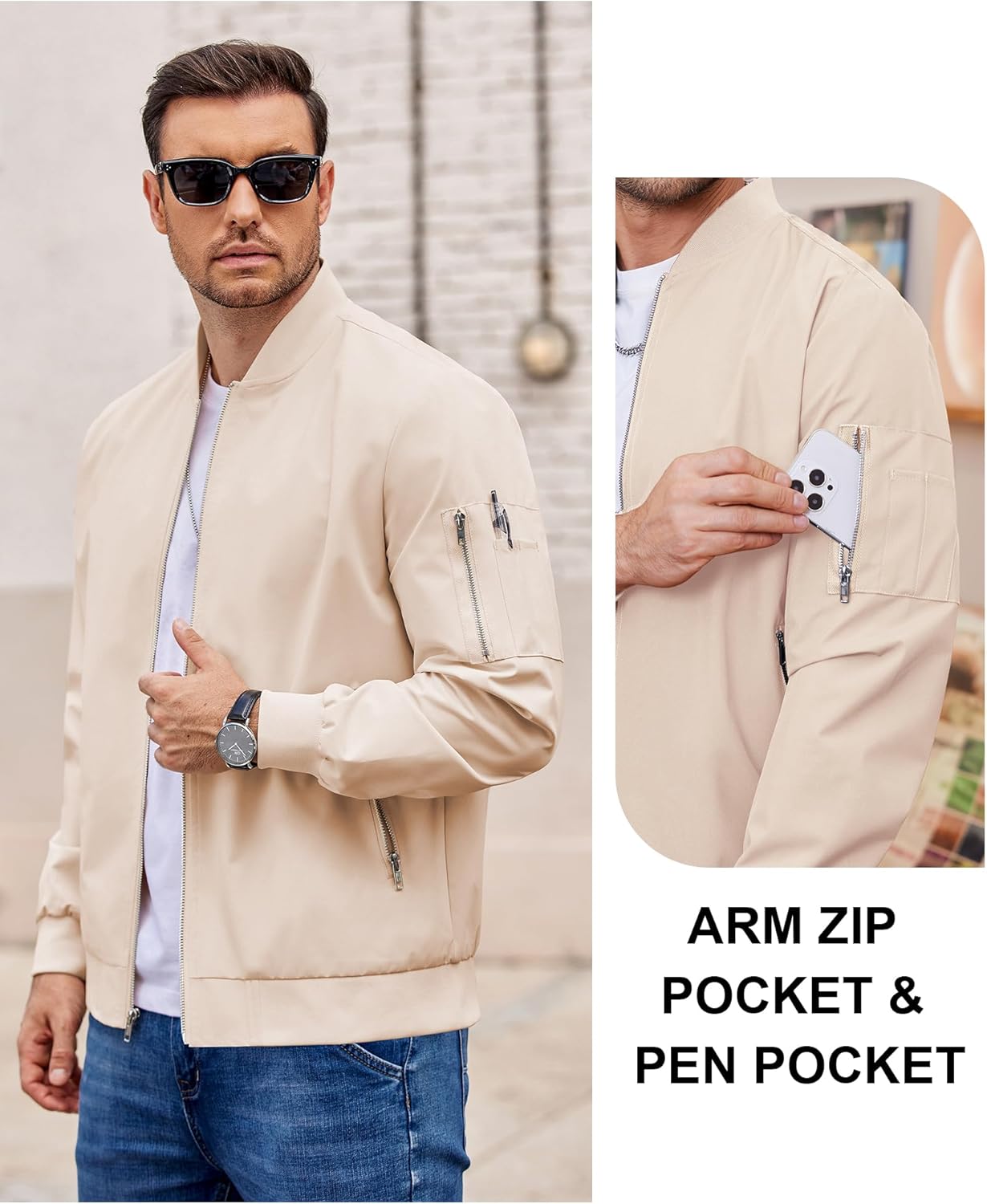 COOFANDY Men Bomber Jacket Lightweight Casual Windbreaker Zip Up Coat Fashion Stylish Fall Jackets with Pocket - Image 6