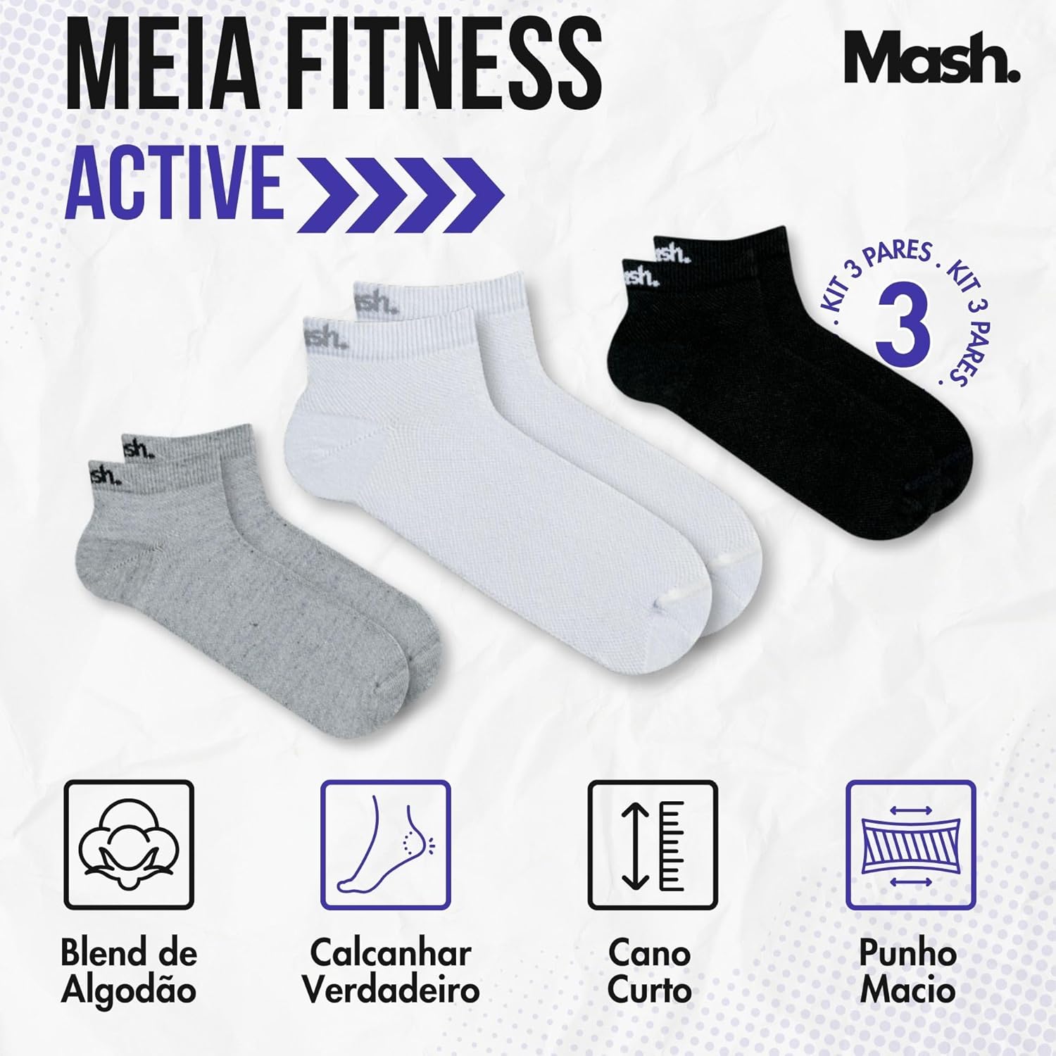 Kit 3 Pares Meia Sapatilha Cano Curto Esportiva Active Com Algodão Unissex Mash em promoção! Veja a oferta e mais achadinhos de Moda íntima 8 Hoje é o melhor dia para comprar Kit 3 Pares Meia Sapatilha Cano Curto Esportiva Active Com Algodão Unissex Mash com aquele preço maroto! Promoção! Aproveite a oferta! 8
