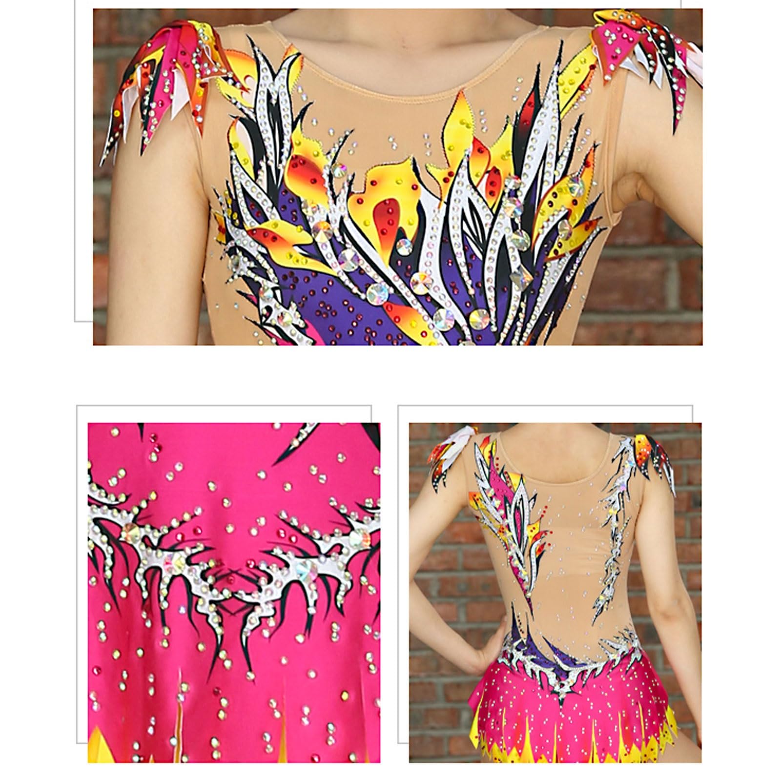 Rhythmische Gymnastik Trikots for Damen und Mädchen, glitzernde Diamant-Gymnastikstrumpfhose, einteiliges Outfit for den Wettkampf
