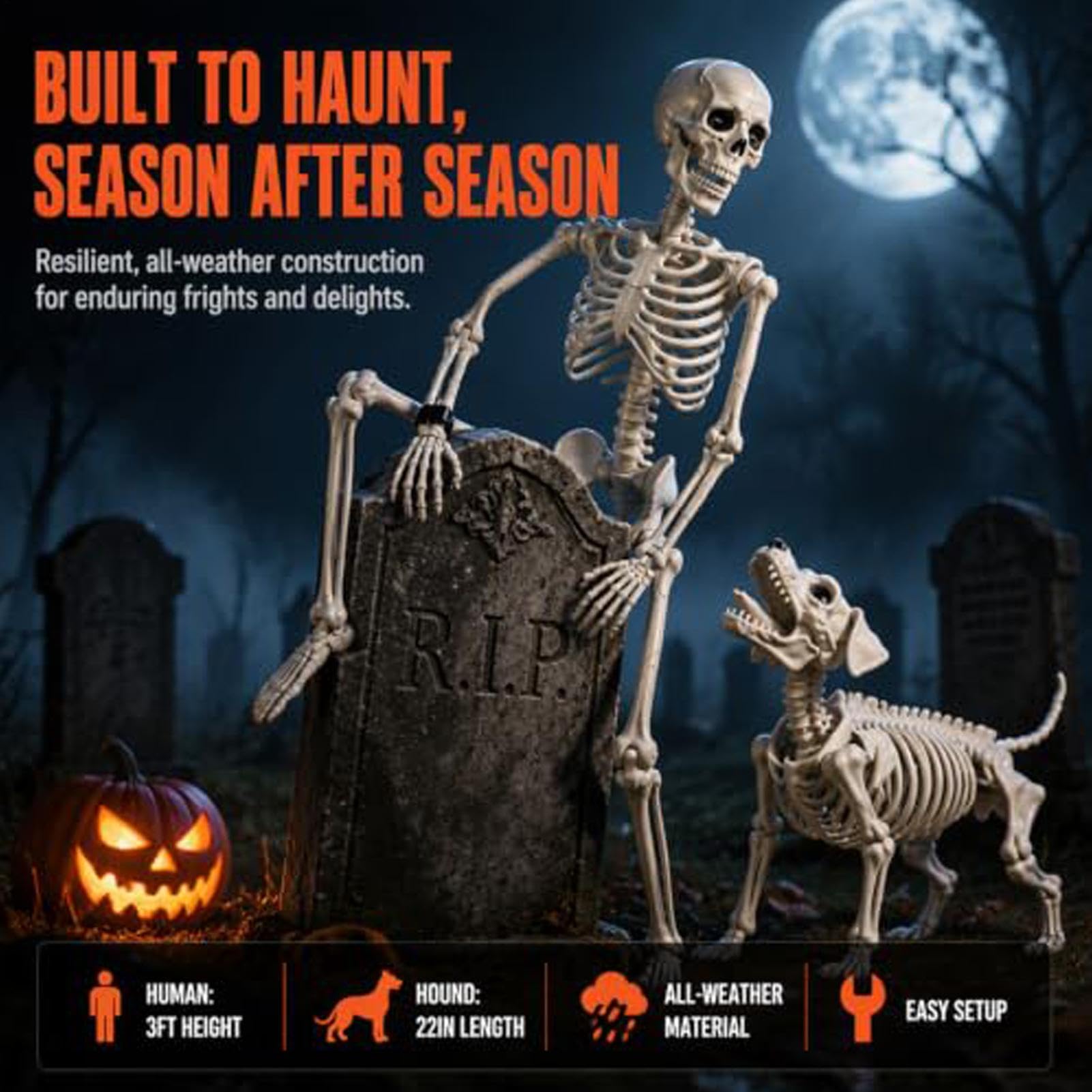 Halloween Skeleton Posable Creepy Human Walking Dog Puntelli